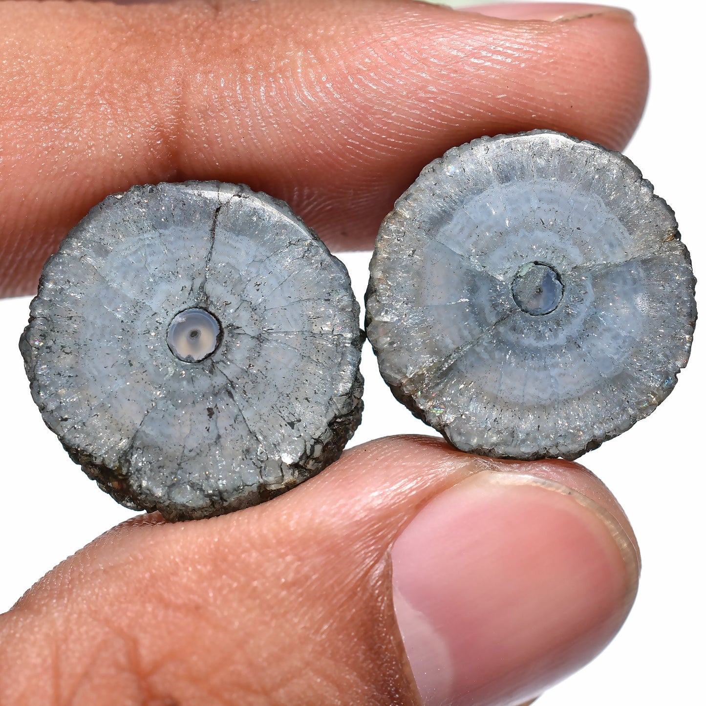 Grey Druzy Solar Quartz – Natural Stalactite Gemstone Slices for Earrings