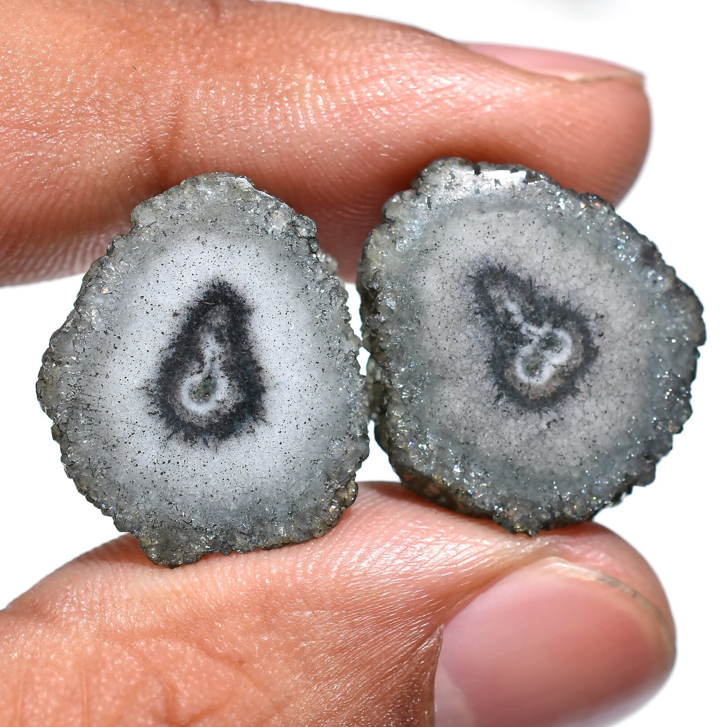 Grey Druzy Solar Quartz – Natural Stalactite Gemstone Slices for Earrings