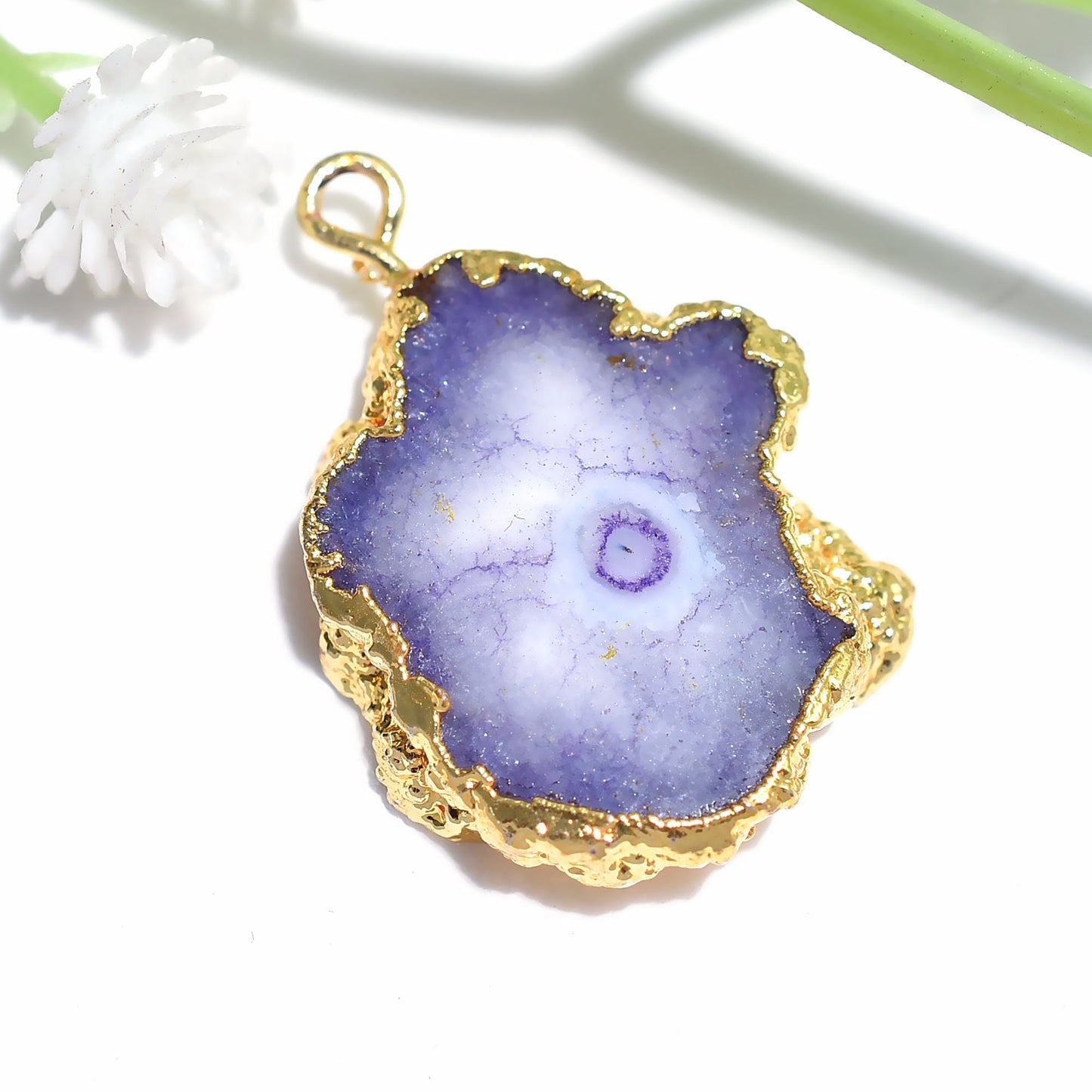 Purple Solar Quartz Pendant | Gold Electroplated Bali Charm for DIY Necklace & Jewelry