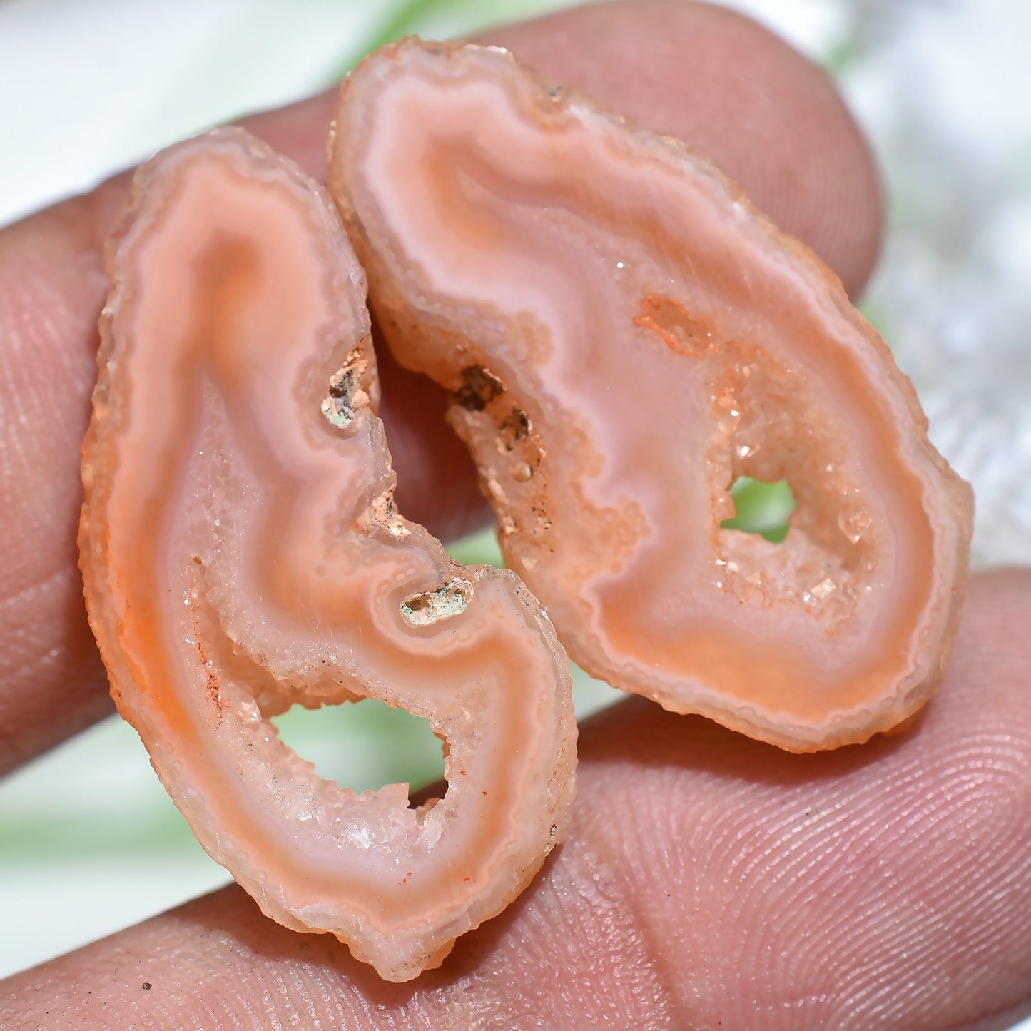 Orange Agate Druzy Pair – Geode Slice Gemstones for Earrings