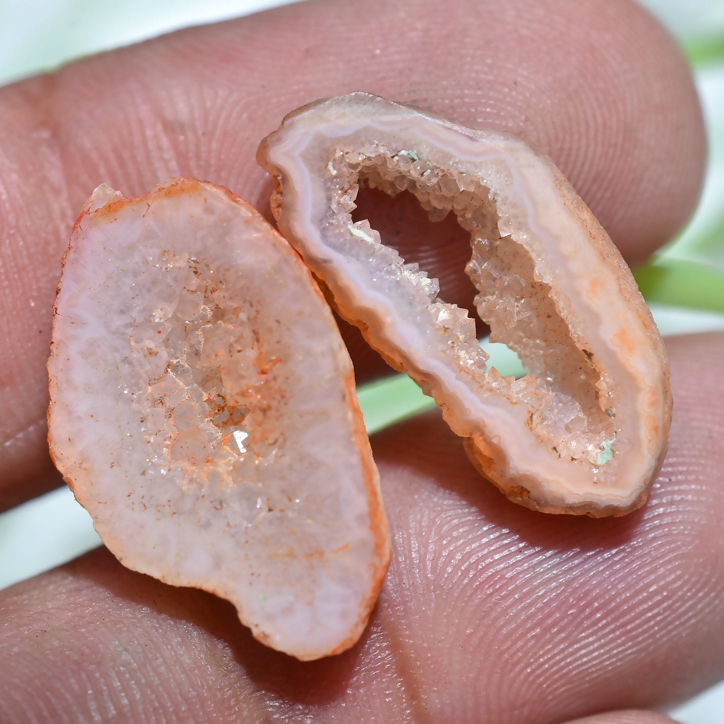 Orange Agate Druzy Pair – Geode Slice Gemstones for Earrings