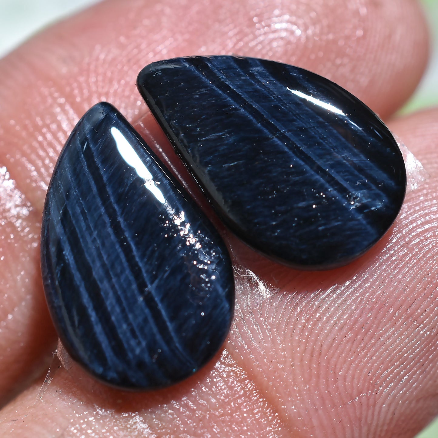 Top Quality Tiger Eye Cabochon Pair - Pear Shaped, Smooth Polished Gemstones