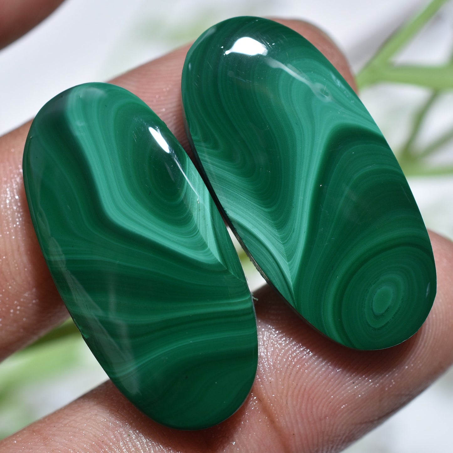 Rare Green Malachite Gemstone Pairs – Matched Oval Cabochons for Jewelry Making