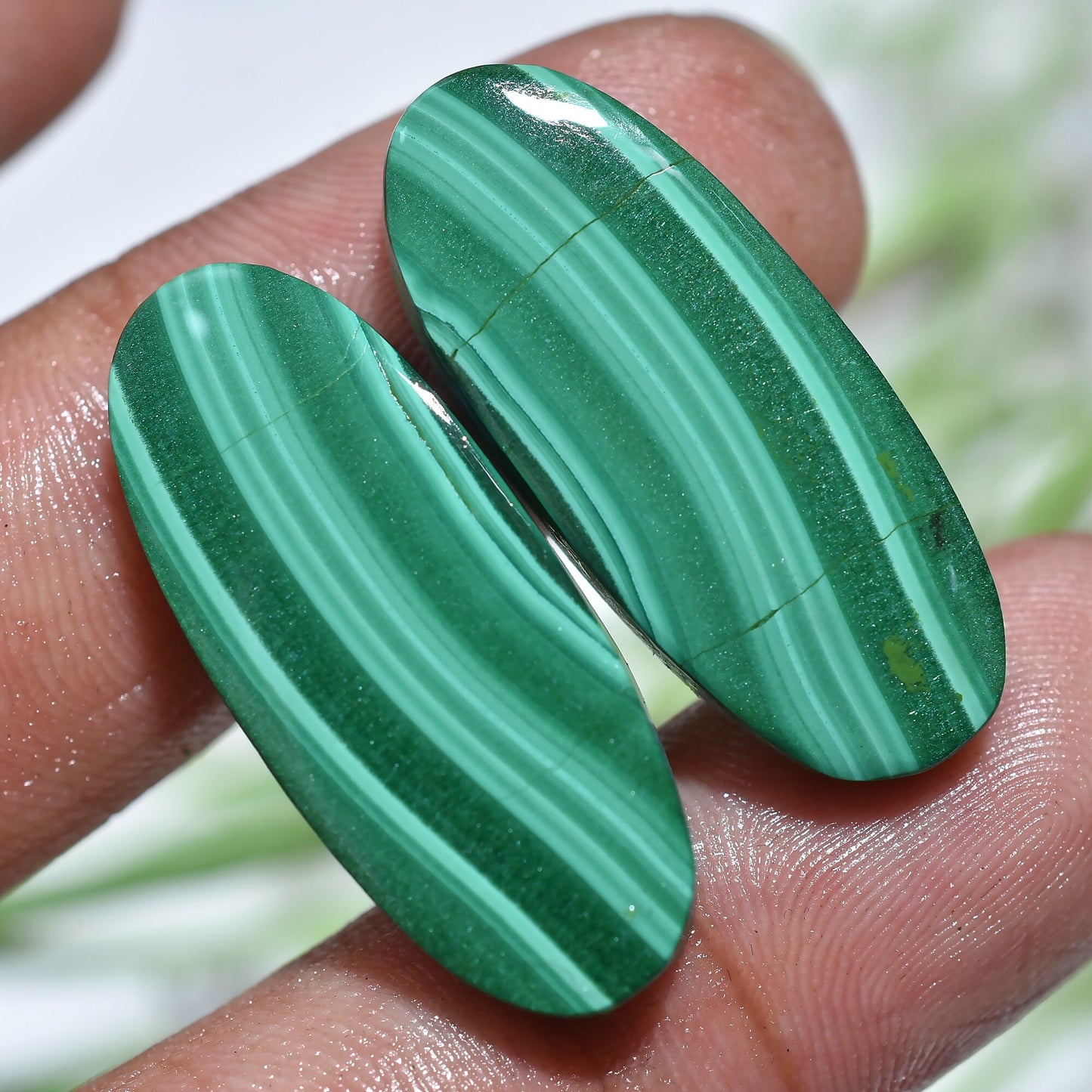 Fancy & Oval Malachite Pair - Green Healing Crystals for Earrings & Jewelry