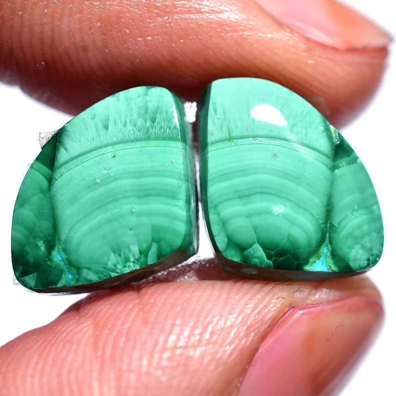 Green Malachite Matched Pair for Earrings – Fancy Shape Loose Cabochon