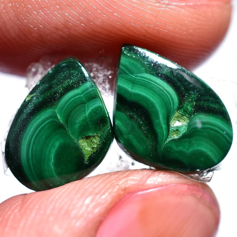 Green Malachite Matched Pair for Earrings – Fancy Shape Loose Cabochon
