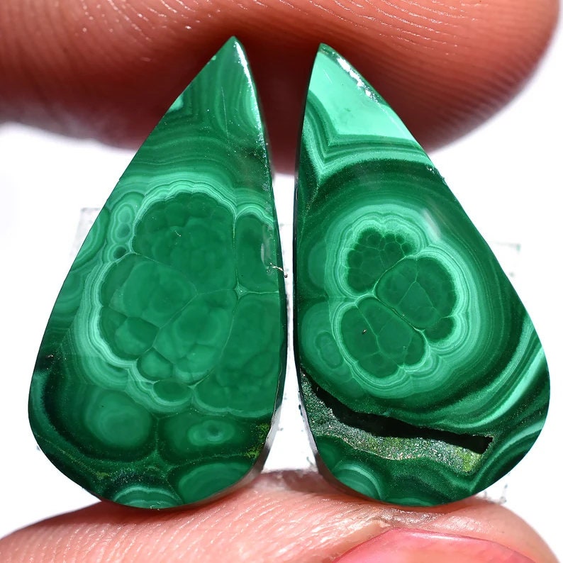 Green Malachite Matched Pair for Earrings – Fancy Shape Loose Cabochon