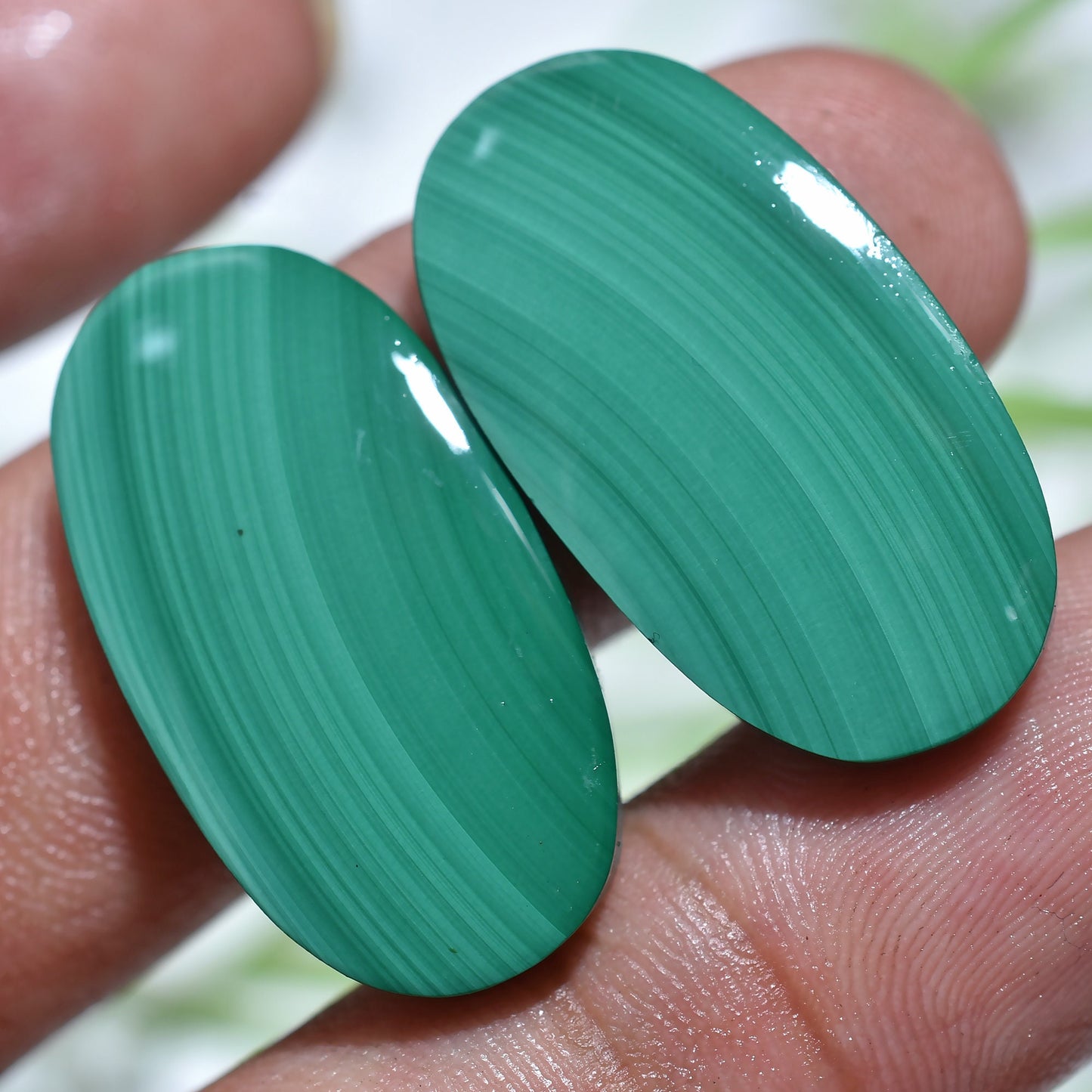 Green Malachite Gemstone Cabochon Pair - Polished Flat Back Stone for Dangle Earrings