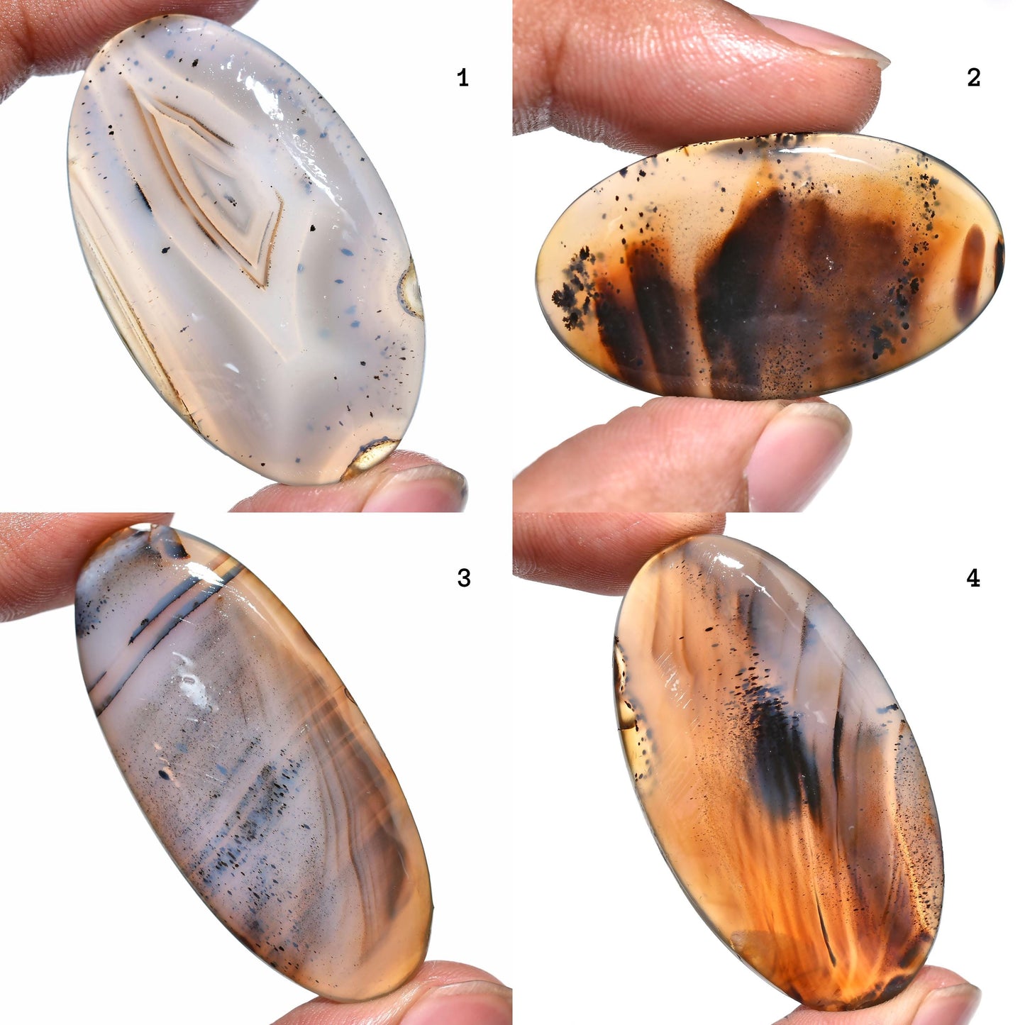 High-Quality Montana Agate Stone – Oval Smooth Cabochon for DIY Jewelry