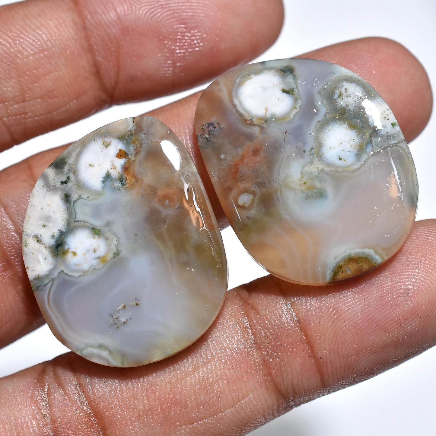 Ocean Jasper Gemstone Pair – Natural Loose Cabochons for Earrings & Jewelry Design