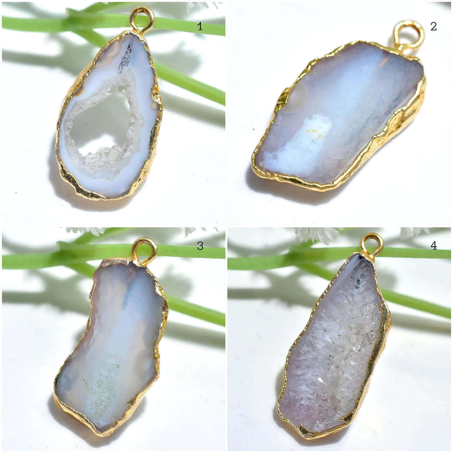 Geode Solar Agate Druzy Pendant - Fancy Bali Window Druzy Gold Electroplated Gemstone for DIY Jewelry
