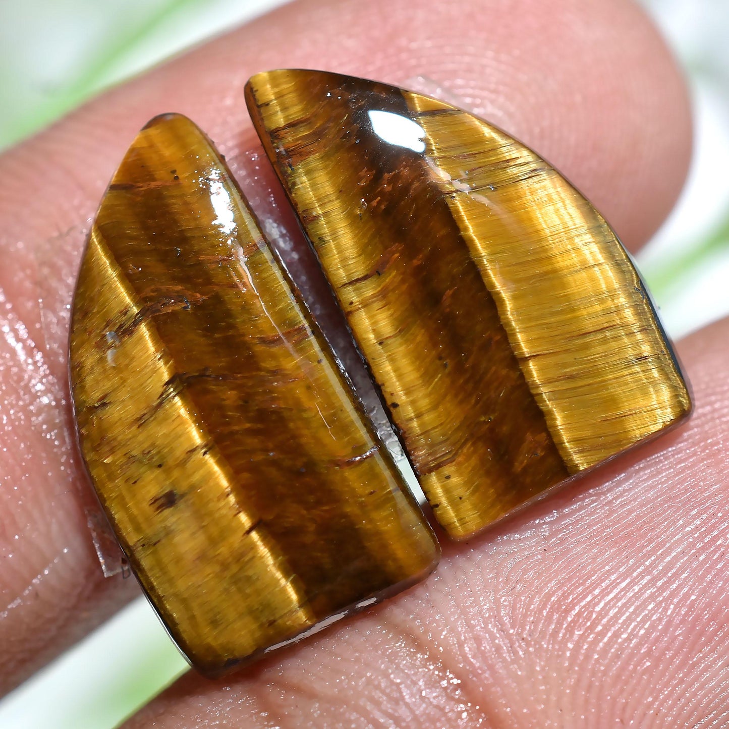 Natural Golden Tiger Eye Cabochon Pair – Smooth Polished Loose Stones for Earrings
