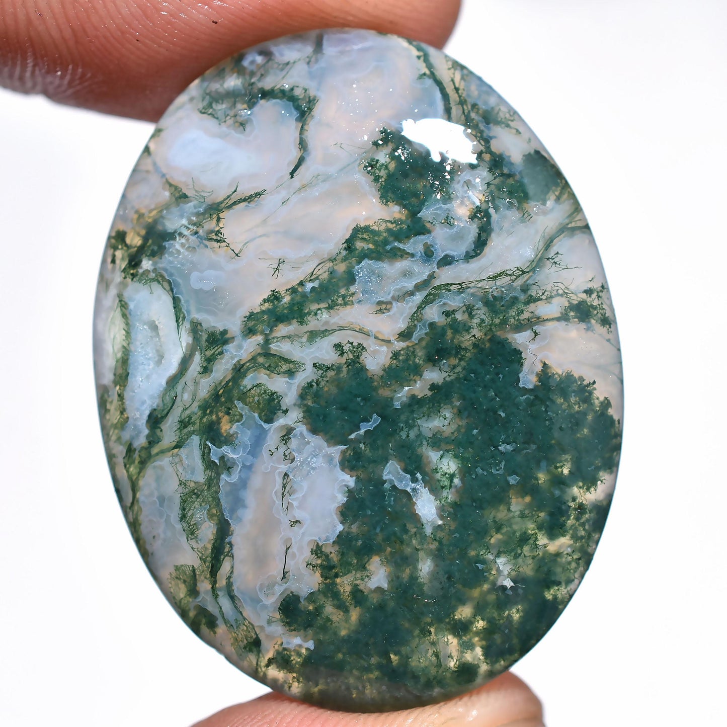Unique Moss Agate Gemstones – Smooth Oval Cabochons for Jewelry Makers