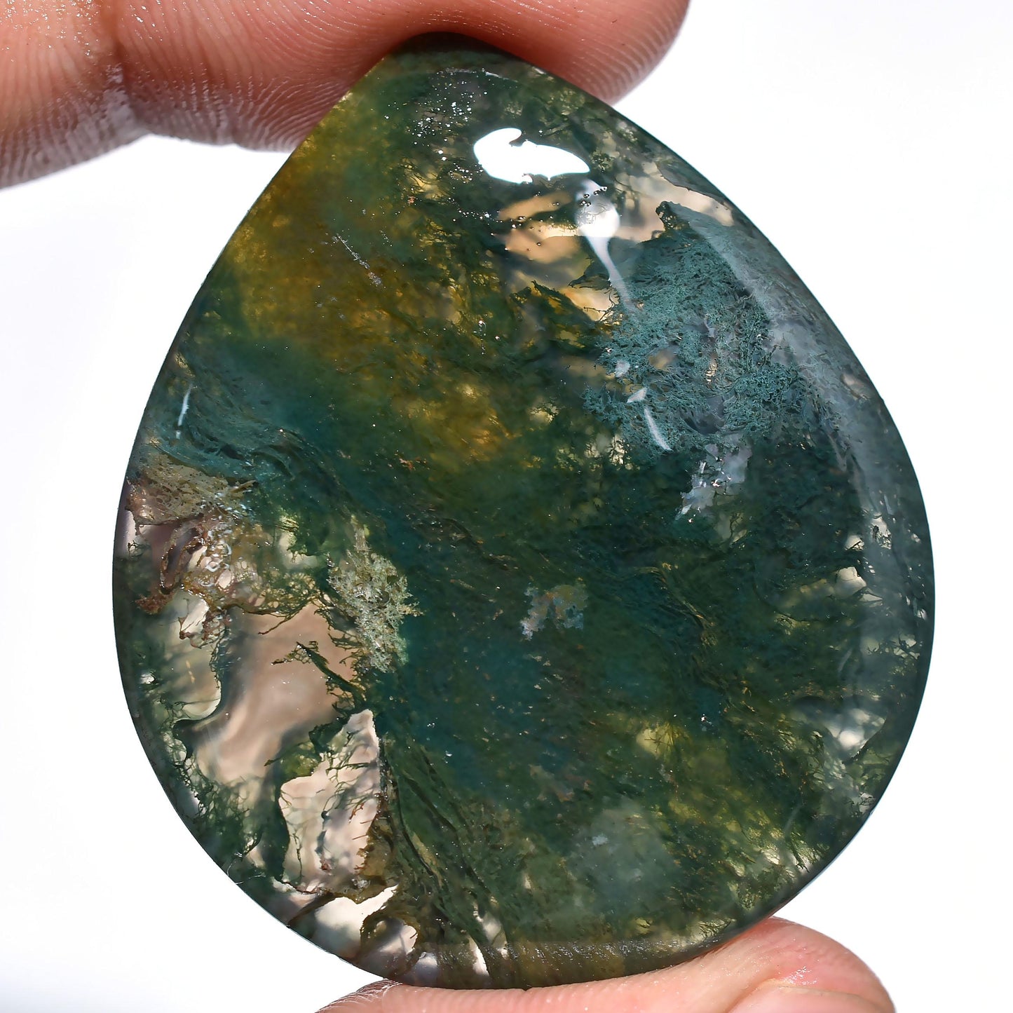Unique Moss Agate Cabochons – Green Oval & Pear Shaped Stones for DIY Jewelry