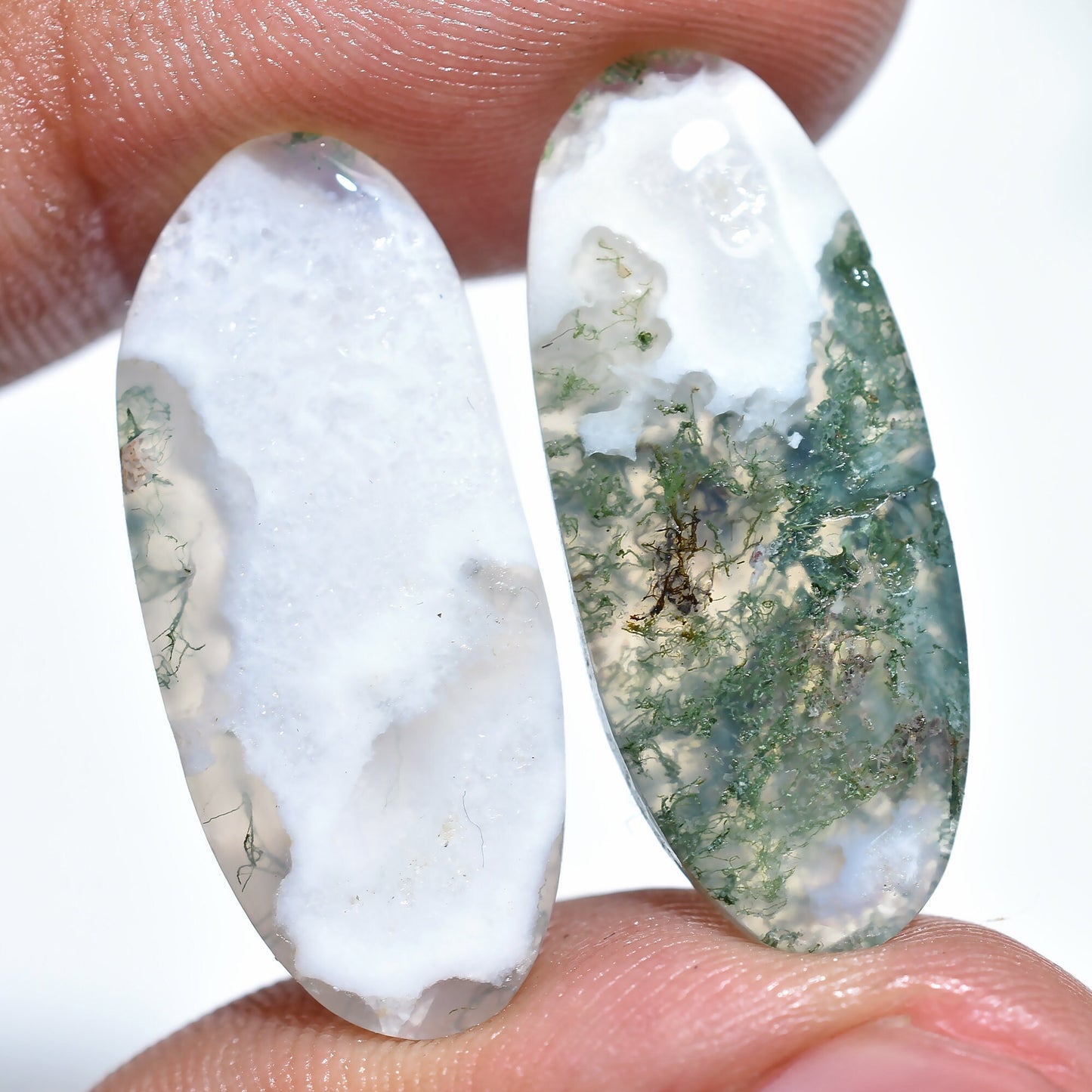 Oval Shape Moss Agate Pair - Designer Agate Gemstone for Earrings & Jewelry Making