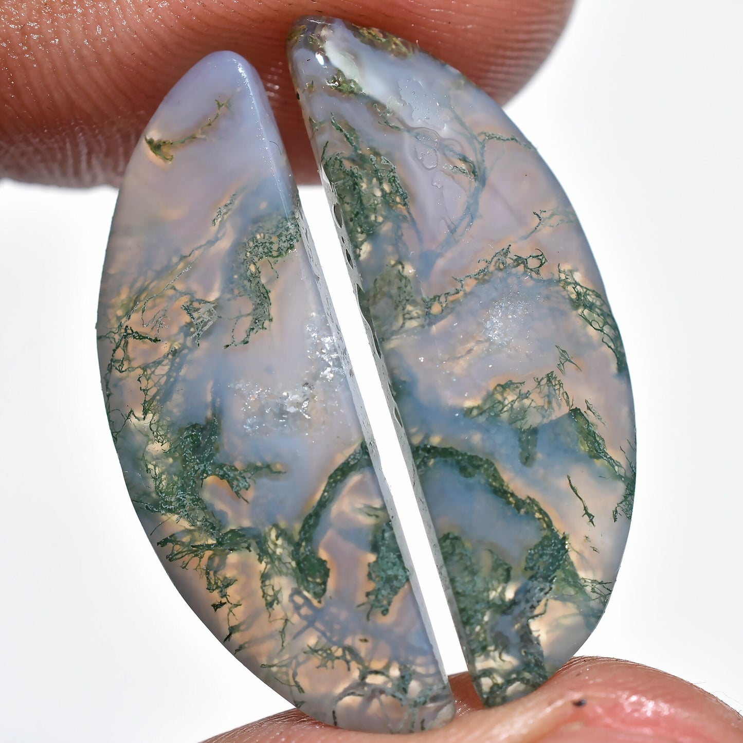 Rectangle Moss Agate Pair Cabochon - Fancy Matched Agate Pair for Earrings & Jewelry Making