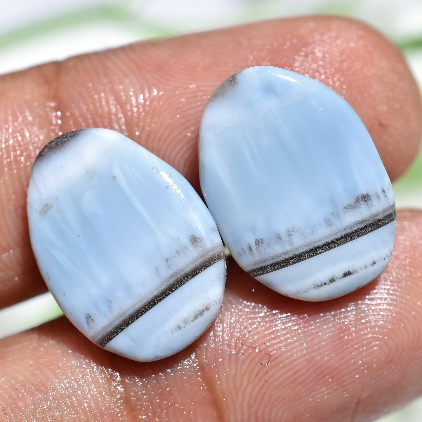 100% Blue Opal Crystal Earrings - Fancy Oval Owyhee Opal Pair for Jewelry Gifts