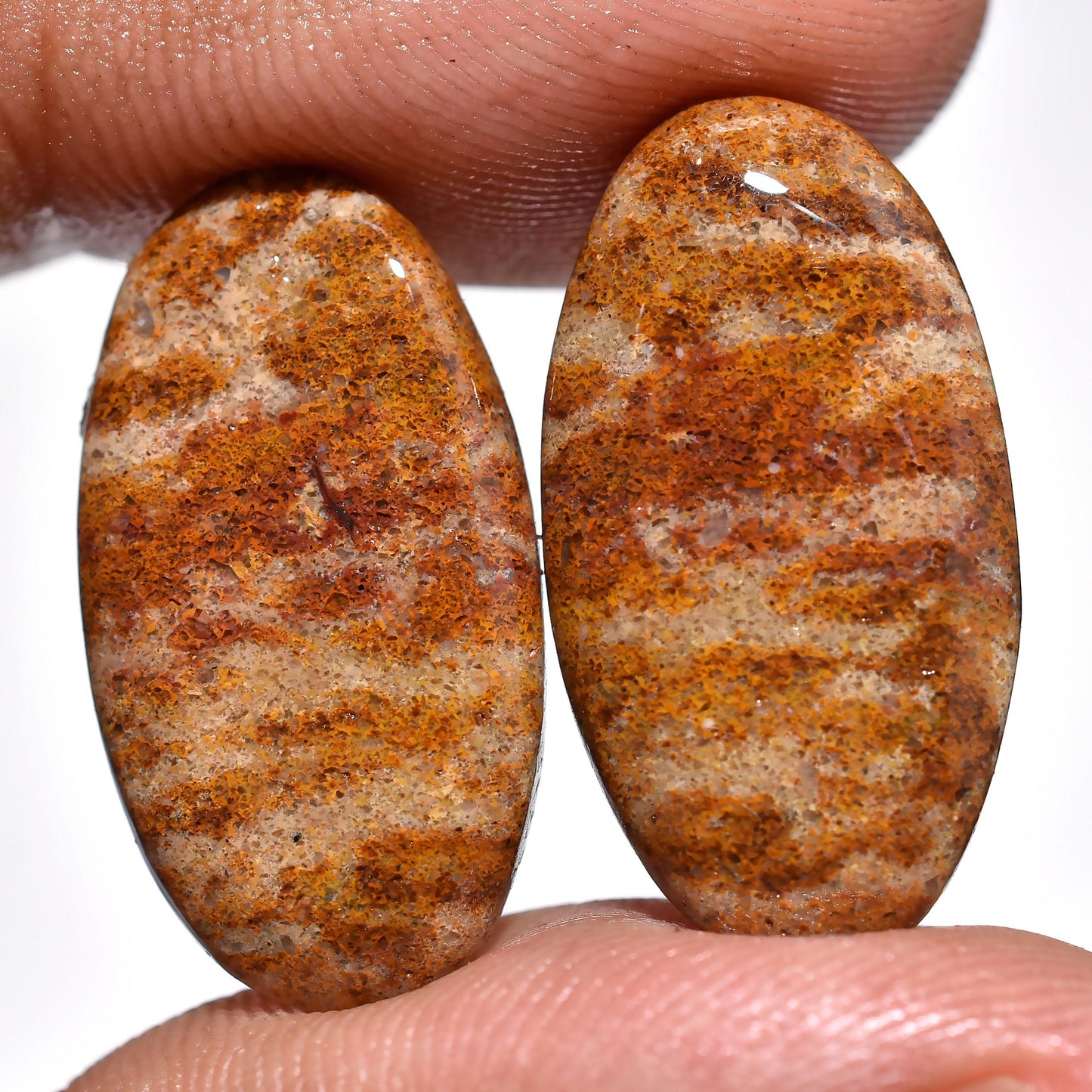 Stunning Mix Jasper Oval Pair – Smooth Polished Gemstones for Jewelry Crafting