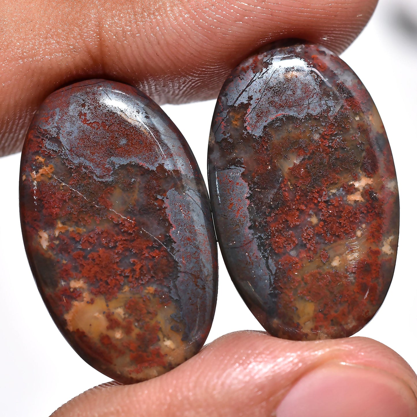Stunning Mix Jasper Oval Pair – Smooth Polished Gemstones for Jewelry Crafting