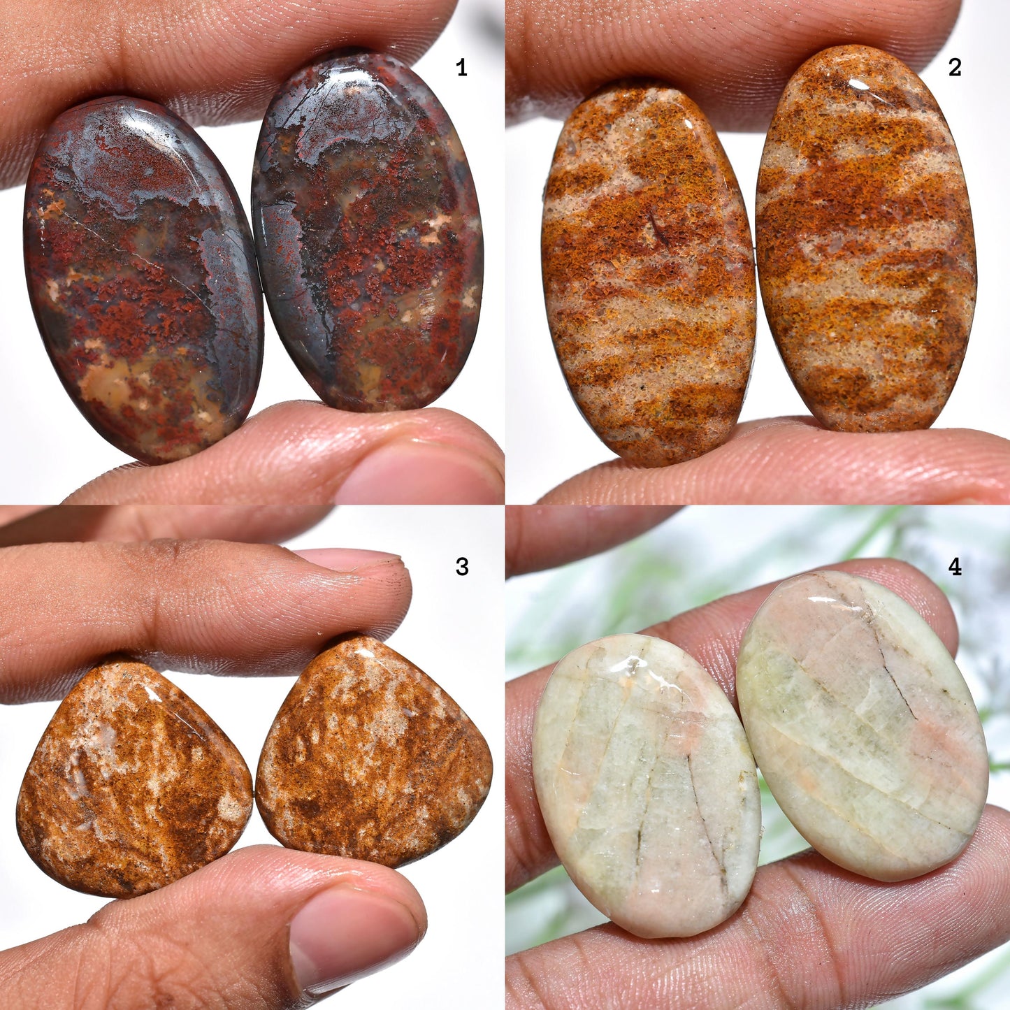 Stunning Mix Jasper Oval Pair – Smooth Polished Gemstones for Jewelry Crafting