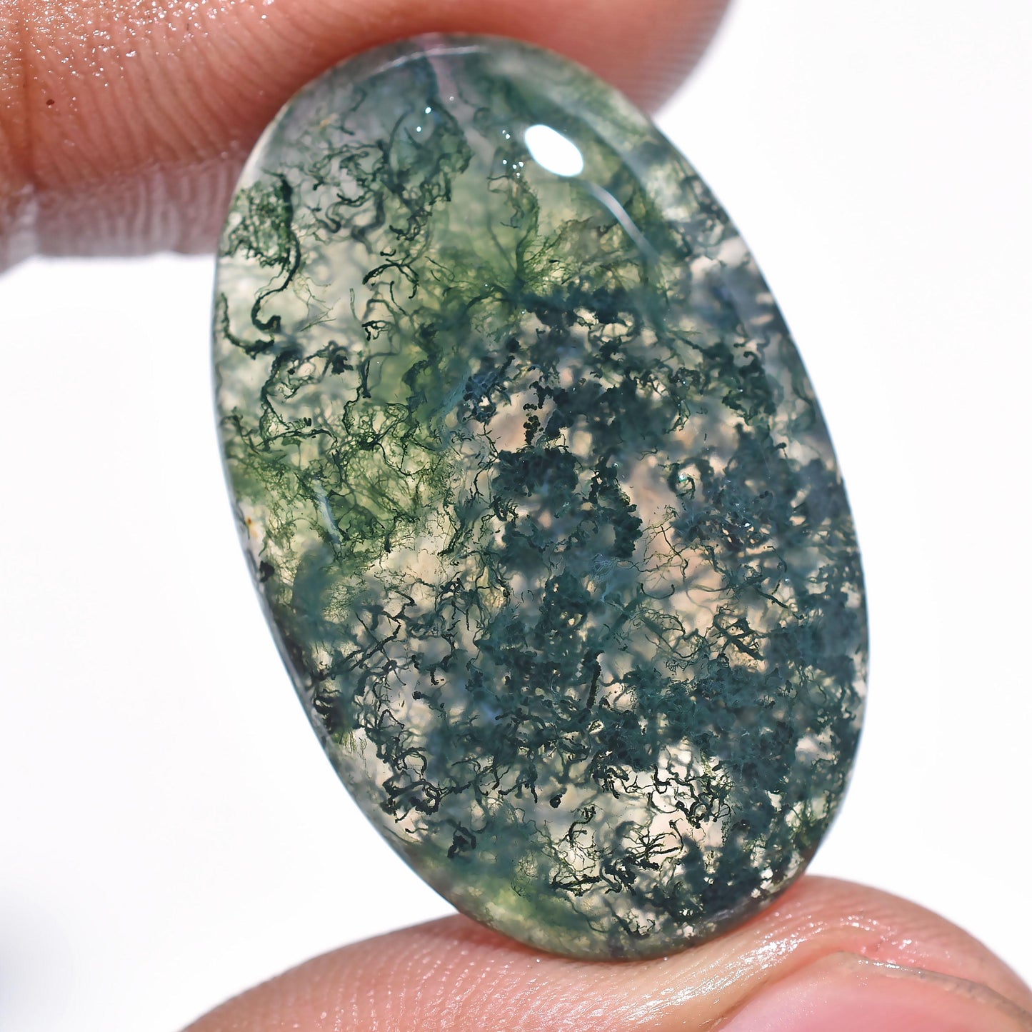 Moss Agate Cabochon - Polished Green Oval Gemstone