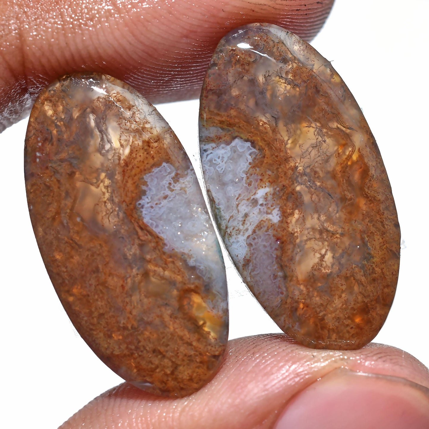 Attractive Agate Gemstone Pair – Oval Moss Agate Cabochon for Custom Earrings