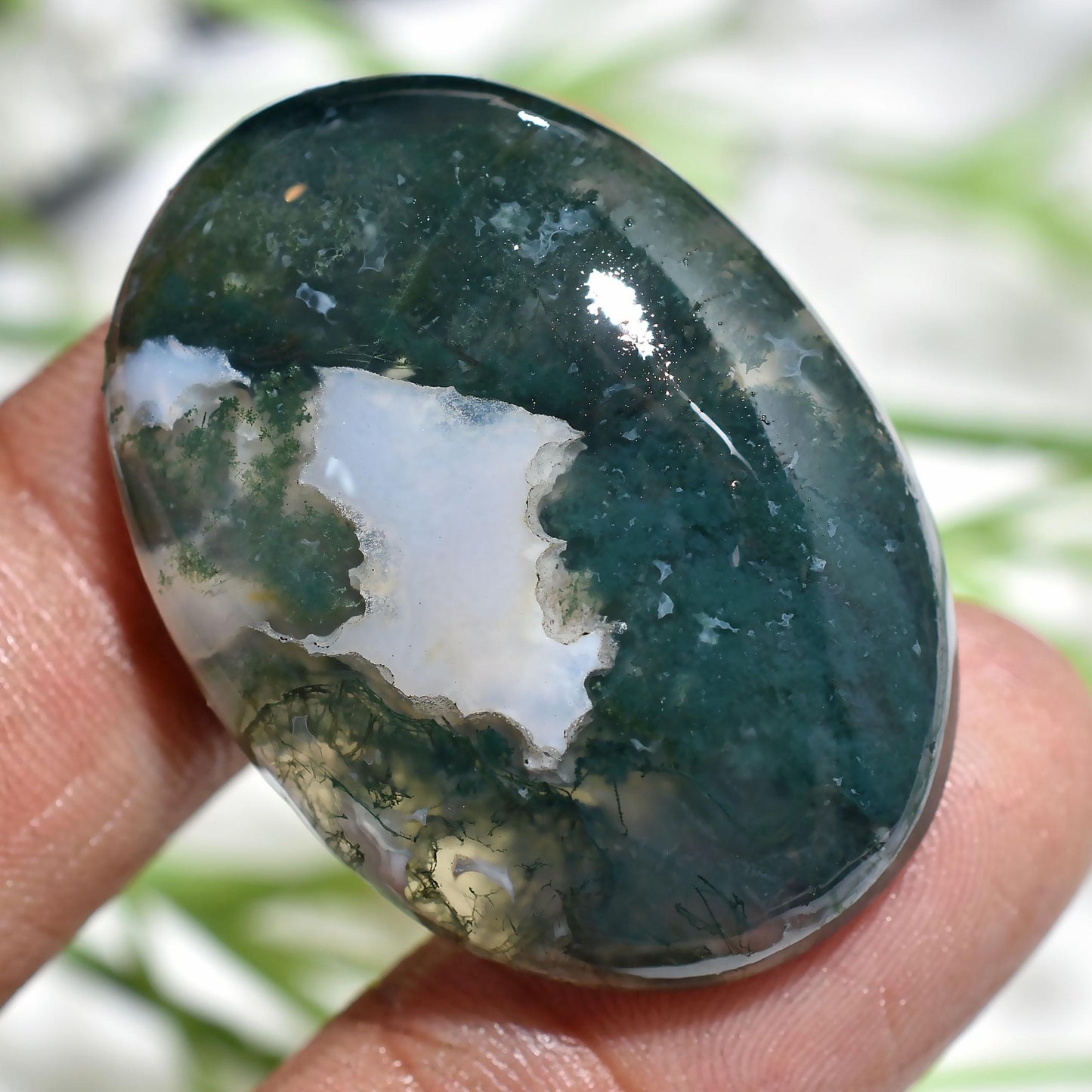 Rare Moss Agate Gemstone - Dark Green Pear & Oval Cabochons for Wire Wrapping
