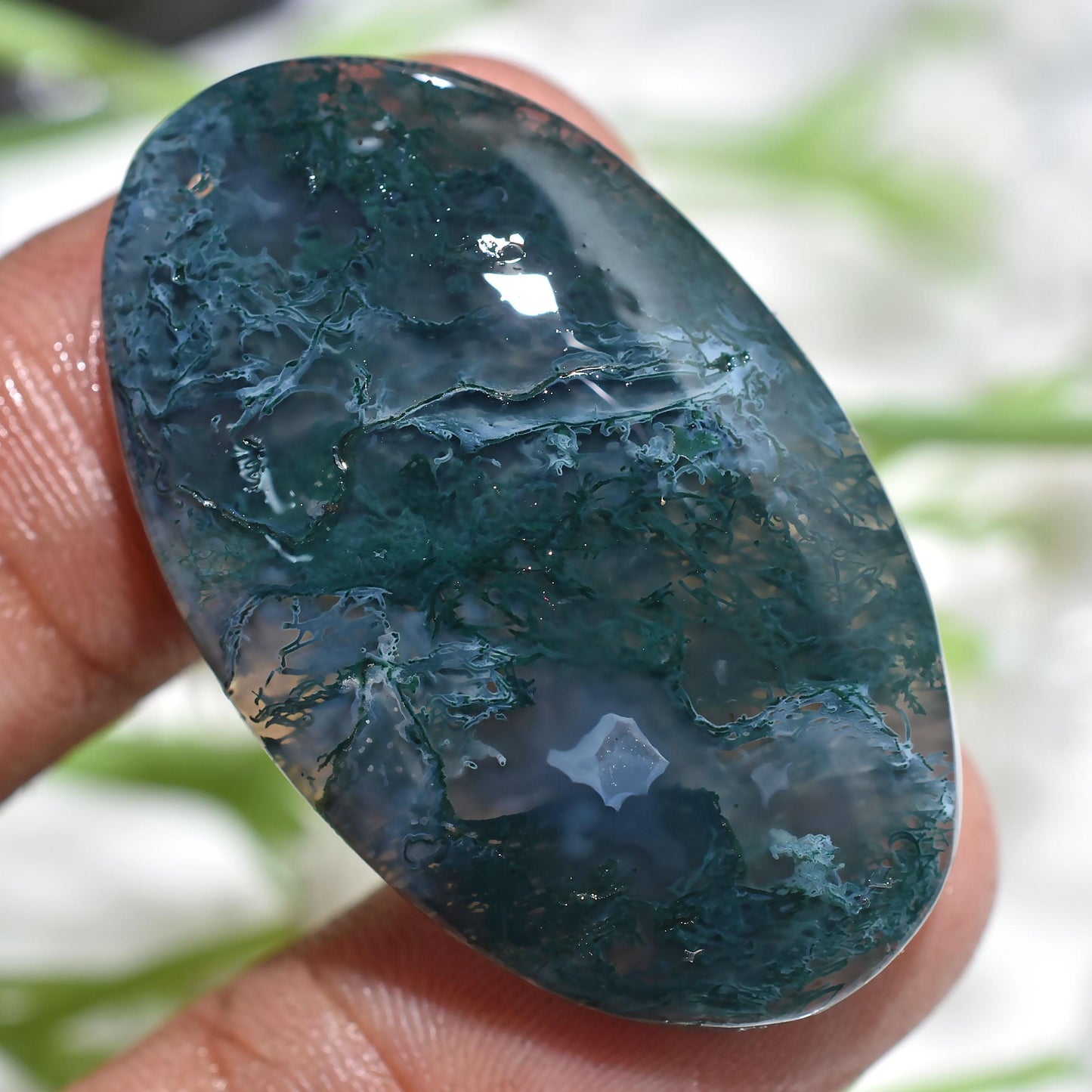 Rare Moss Agate Gemstone - Dark Green Pear & Oval Cabochons for Wire Wrapping