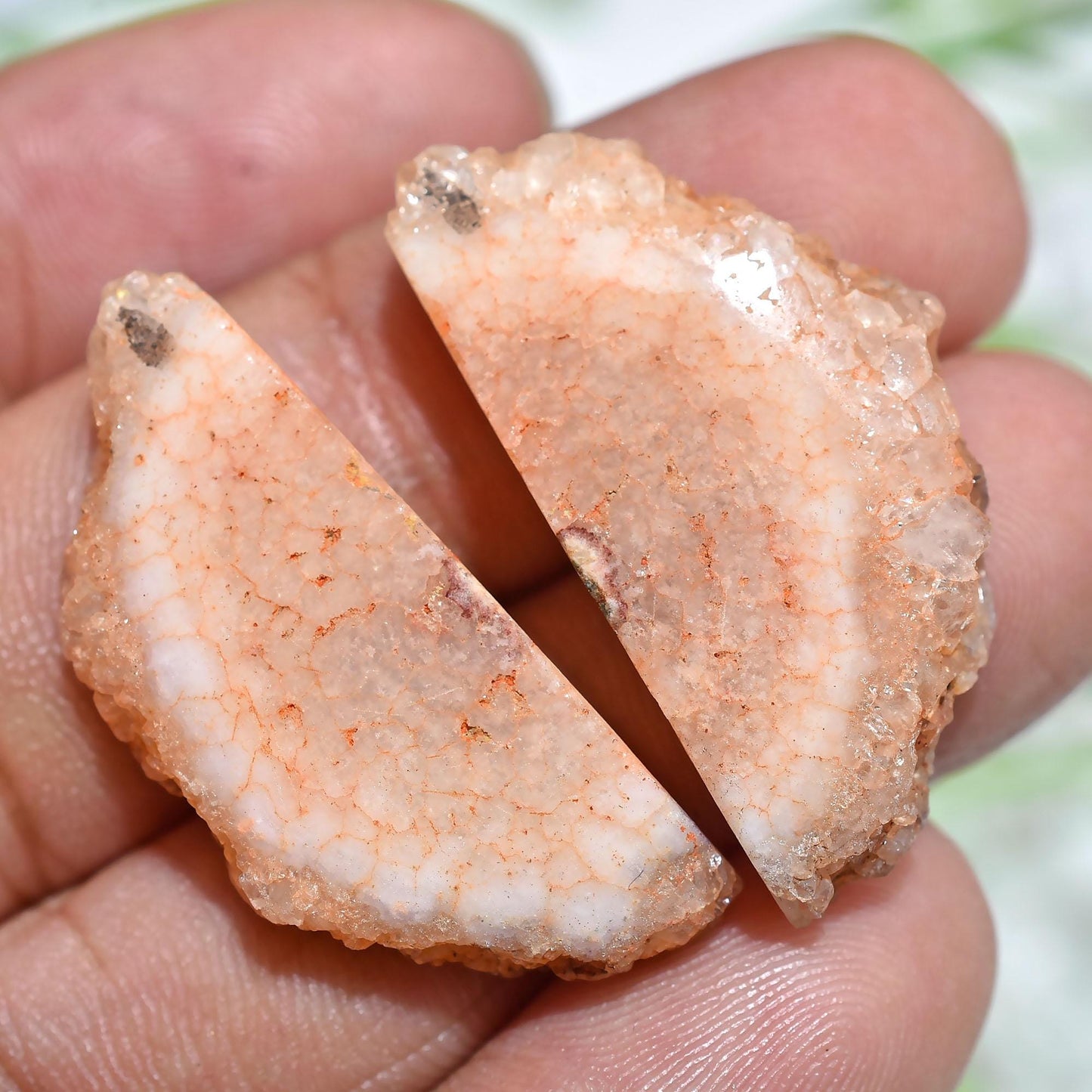 Matching Solar Quartz Pair – White Crystal Cabochon, Fancy Shape for Dangle Earrings & DIY Jewelry