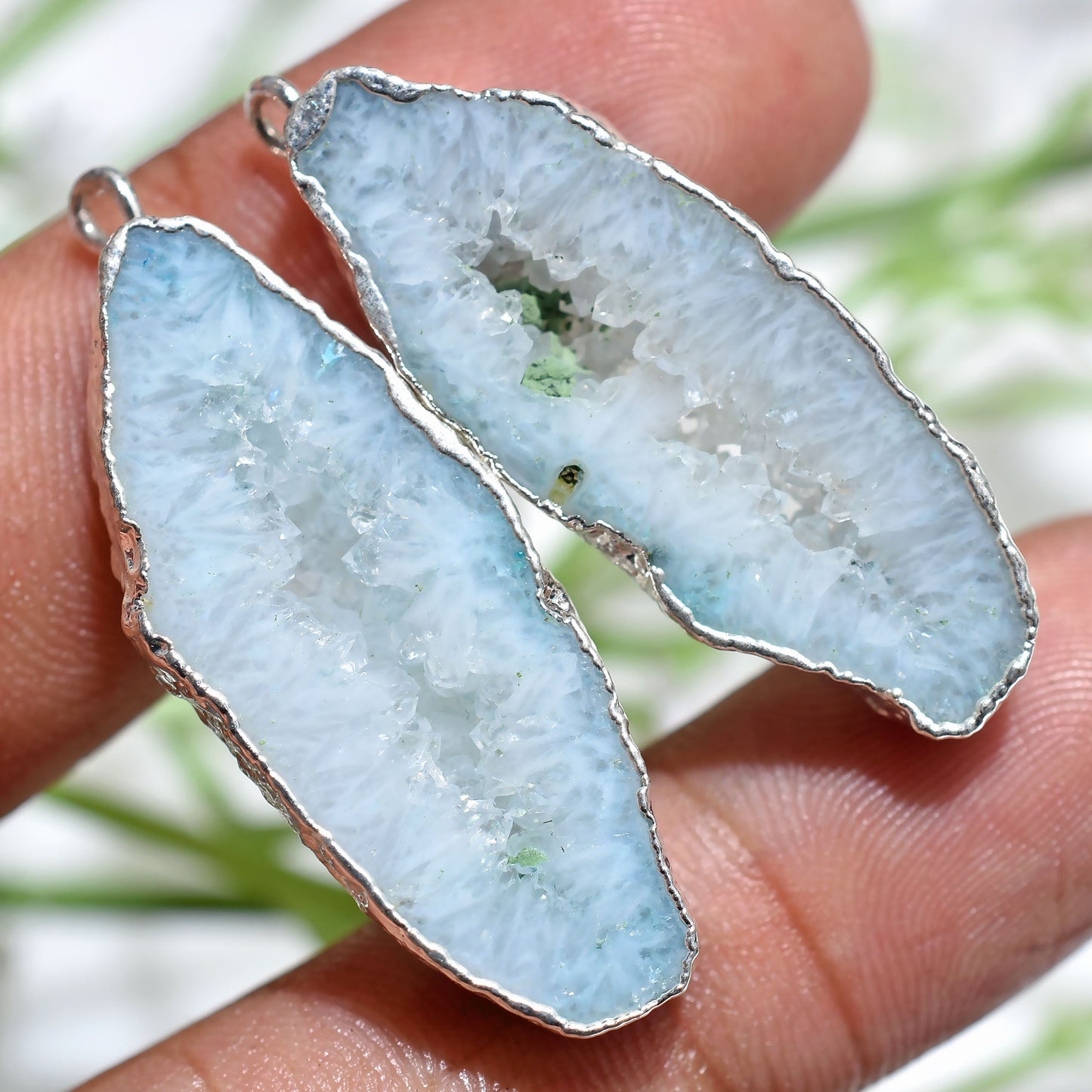 Light Blue Window Druzy Pair – Fancy Shape Druzy Connector Earring
