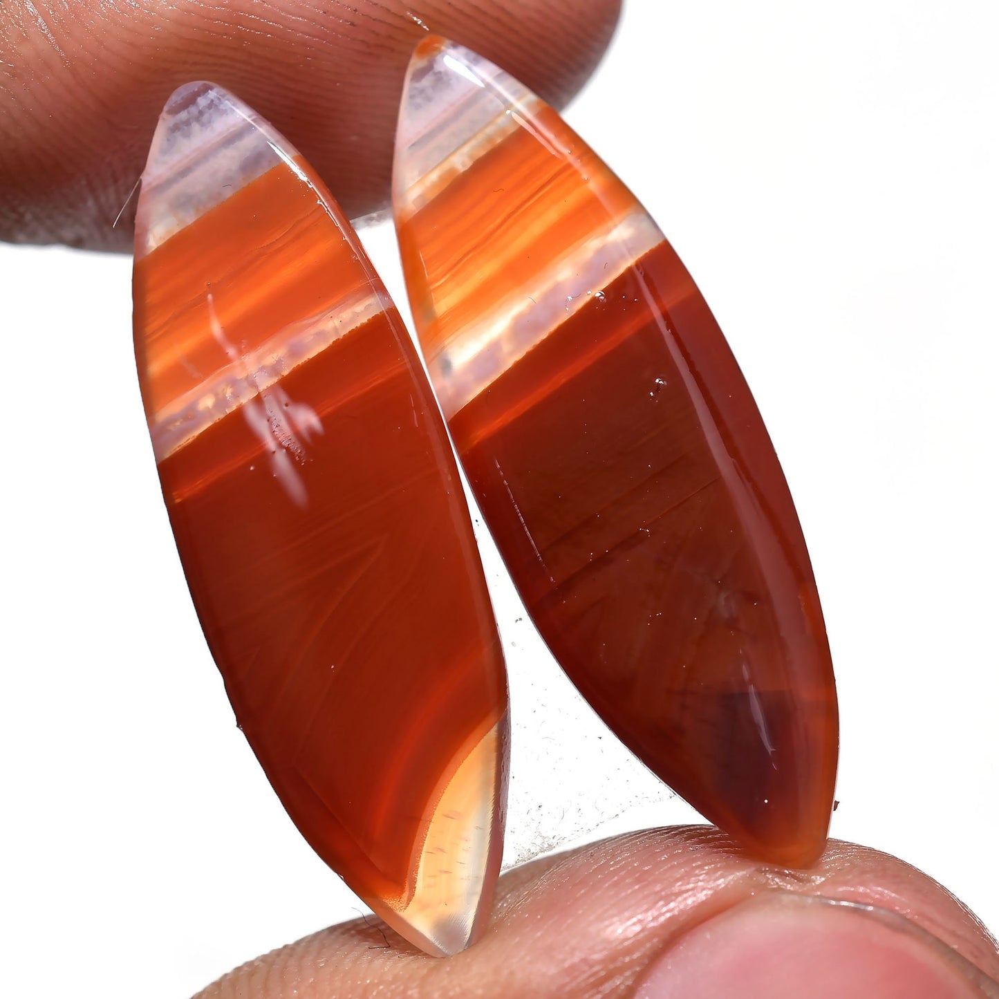 Pretty Orange Banded Agate Pairs - Fancy Marquise Shaped Smooth Loose Agate Gemstone Pair