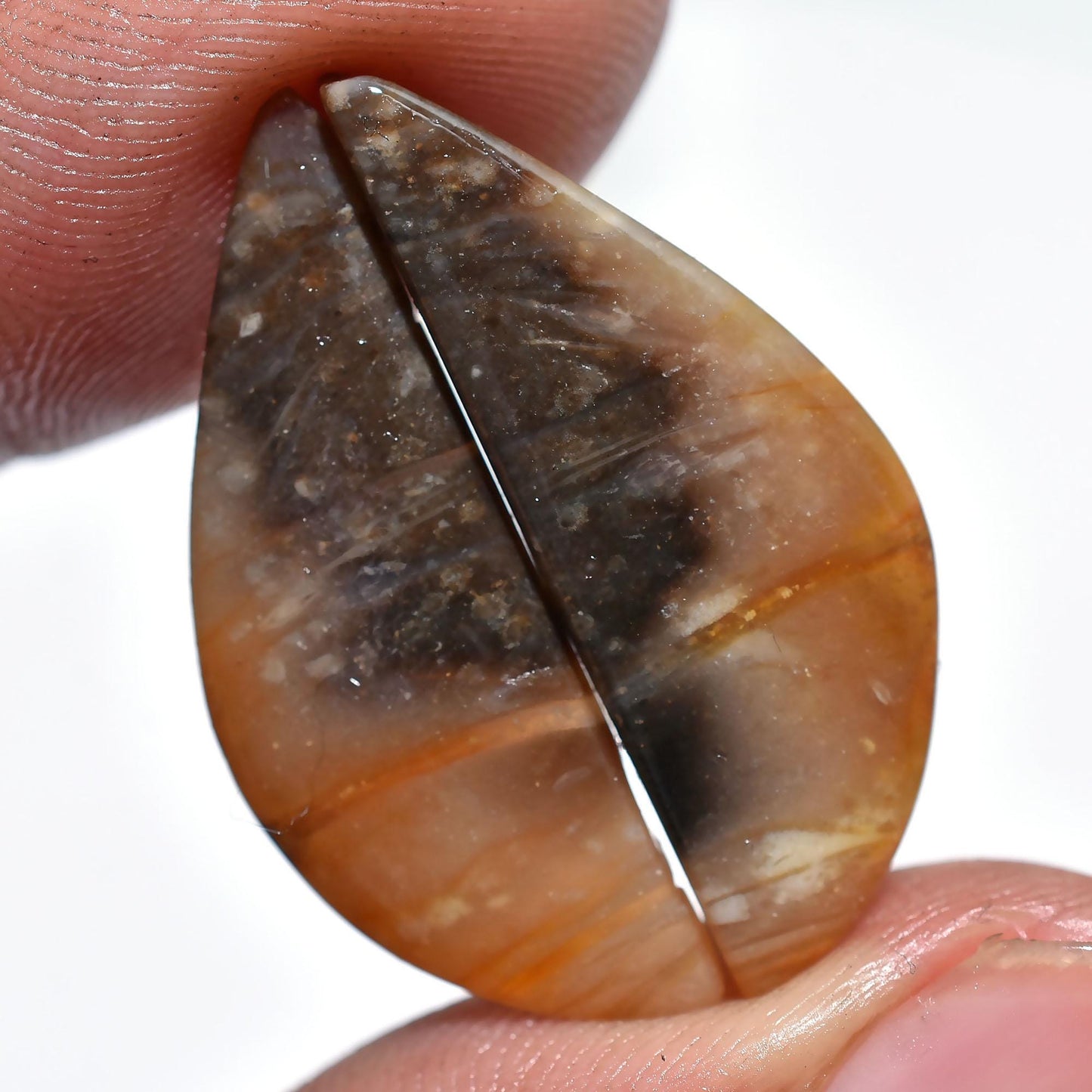 Natural Indonesian Oval Palm Root Agate Earring Pair - Smooth Matched Pair