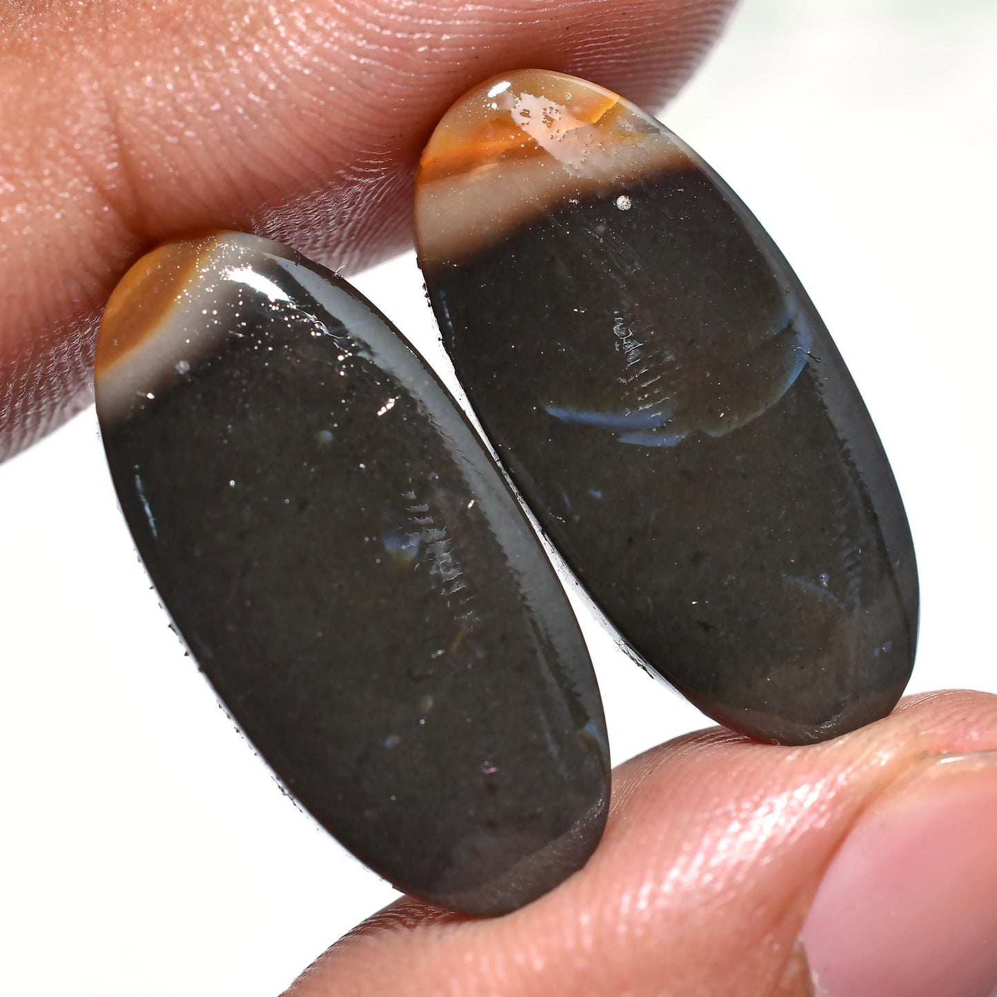 Natural Indonesian Oval Palm Root Agate Earring Pair - Smooth Matched Pair