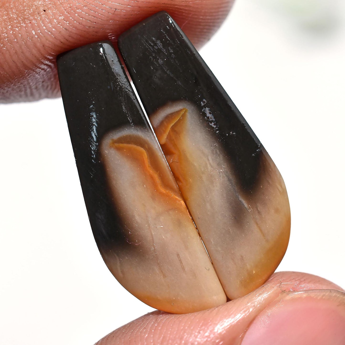 Natural Indonesian Oval Palm Root Agate Earring Pair - Smooth Matched Pair