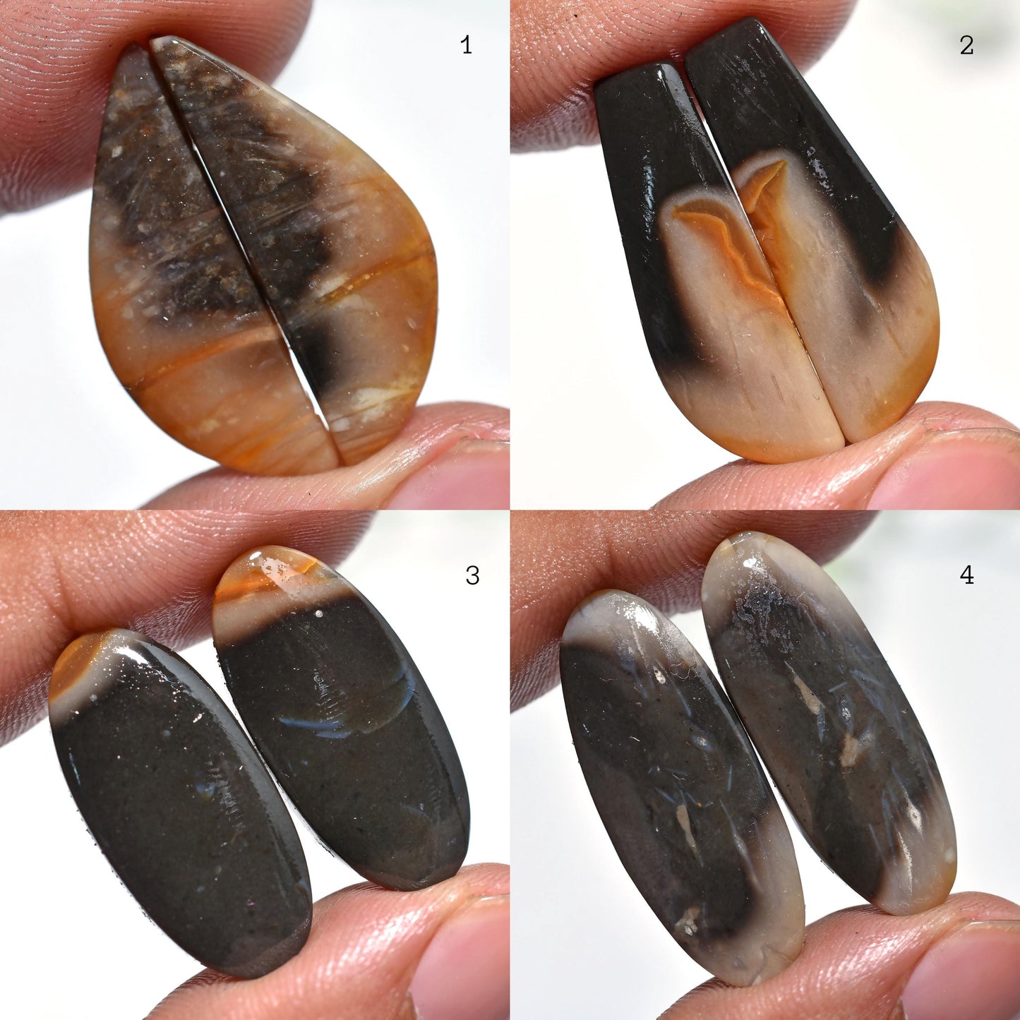 Natural Indonesian Oval Palm Root Agate Earring Pair - Smooth Matched Pair