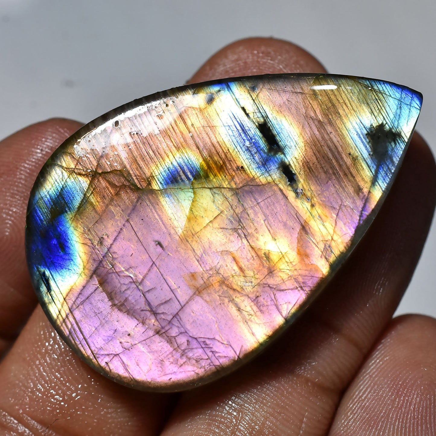 AAA Quality Purple Labradorite Cabochon – Unique Pear Gemstone, Spectrolite Healing Crystal