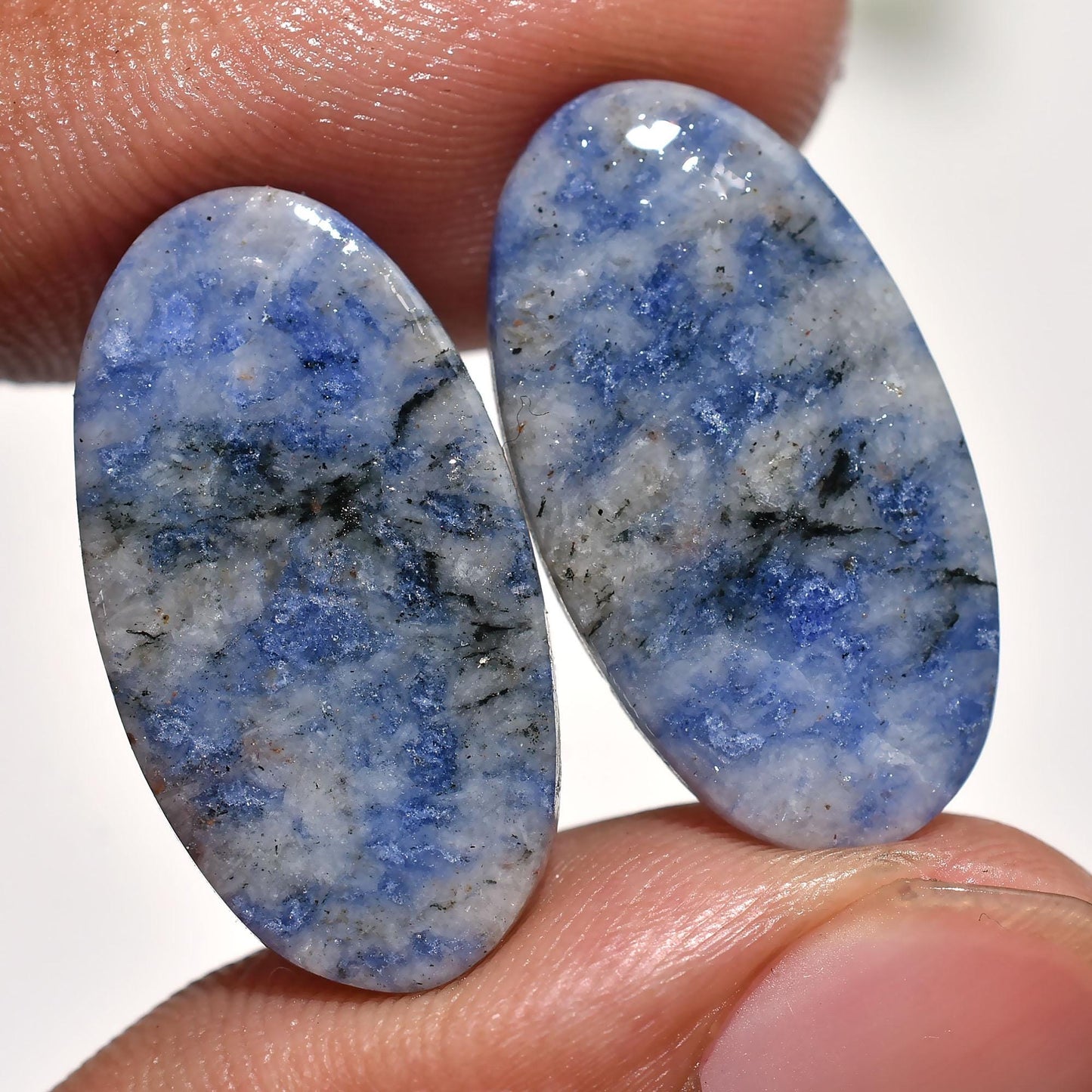 High-Quality Sodalite Oval Cabochon Pair - Smooth Stones for Earrings