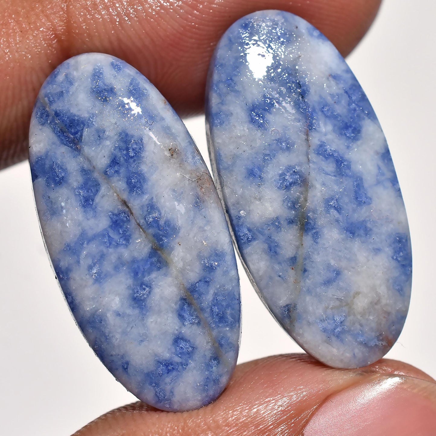 Natural Blue Sodalite Pair Gemstone – Oval Smooth Matched Pair for Earrings