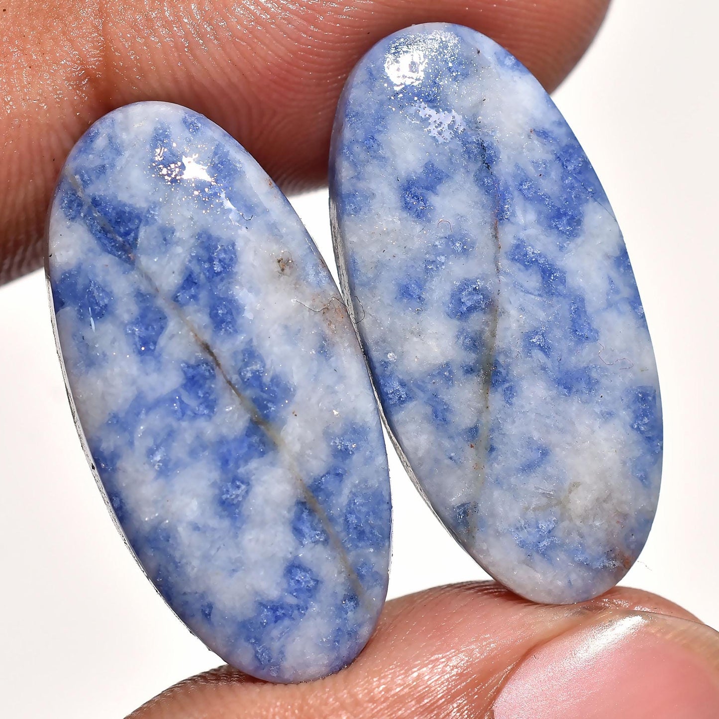 Natural Blue Sodalite Pair Gemstone – Oval Smooth Matched Pair for Earrings