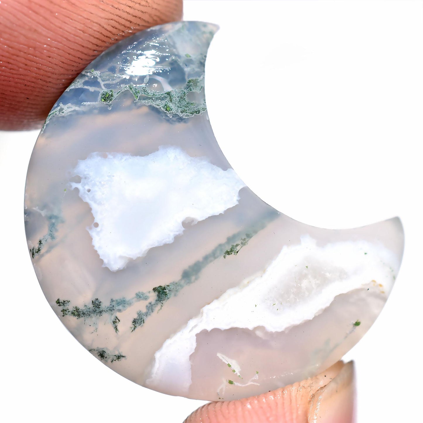 Elegant Moss Agate Moon Gems – Green Crescent Cabochons 13x25x4mm