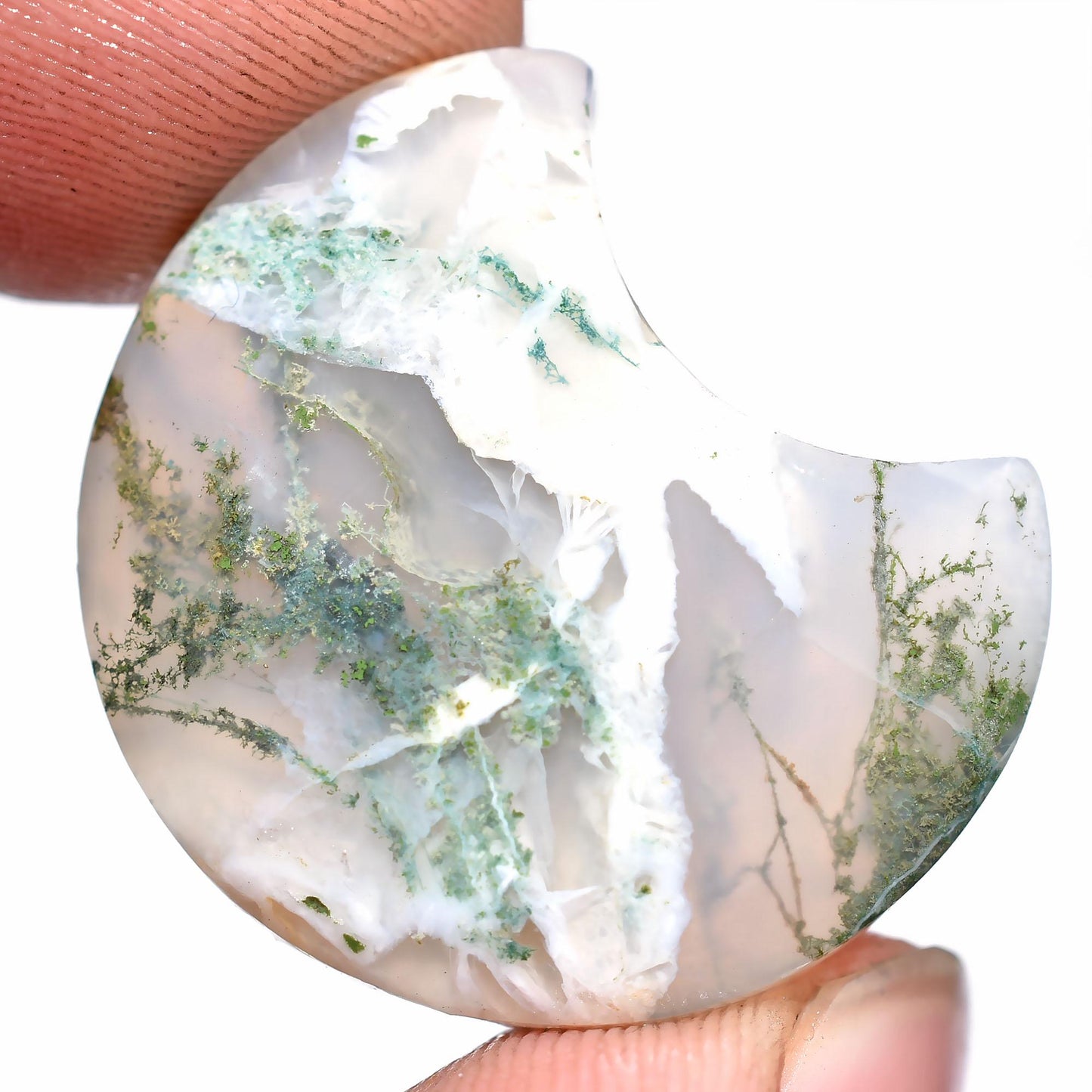 Amazing Moss Agate Moon Cabs – Green Crescent Gemstones for Jewelry & Pendants