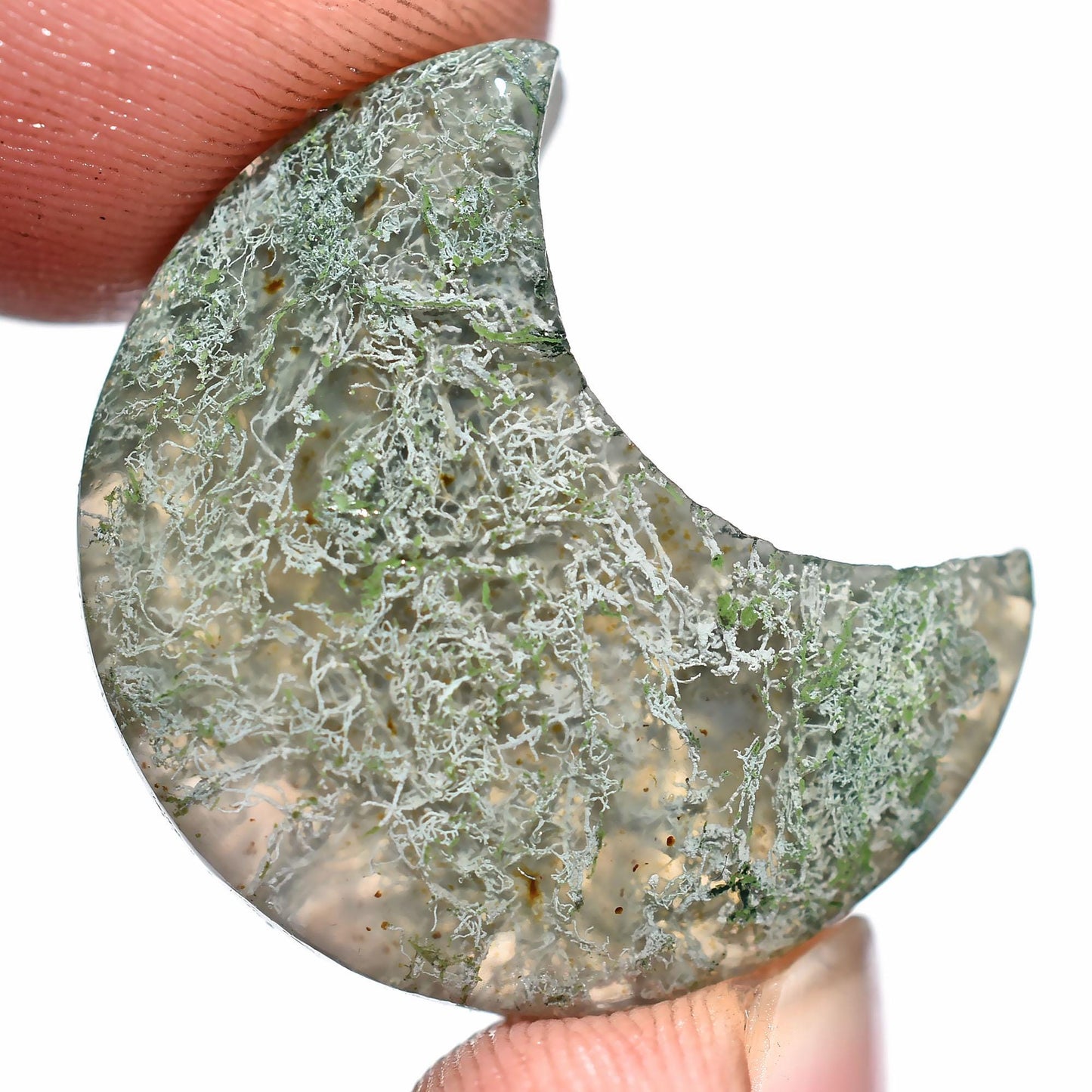Green Moss Agate Moon , Half Moon Crescent Cabochons for Pendants 13x23x2mm