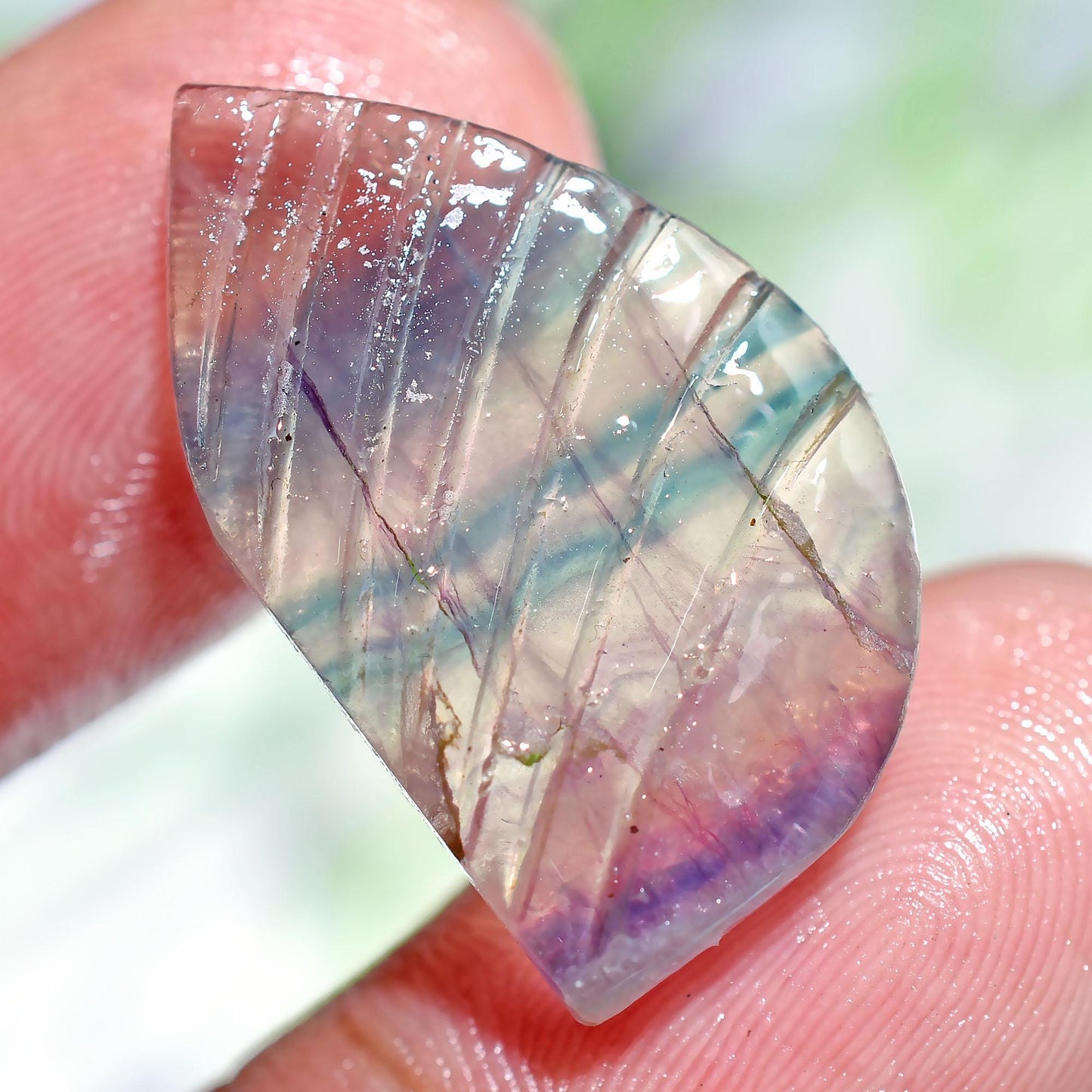 Vibrant Fluorite Gemstone Carving - Unique Handcrafted Jewelry Piece, Colorful Gemstone.