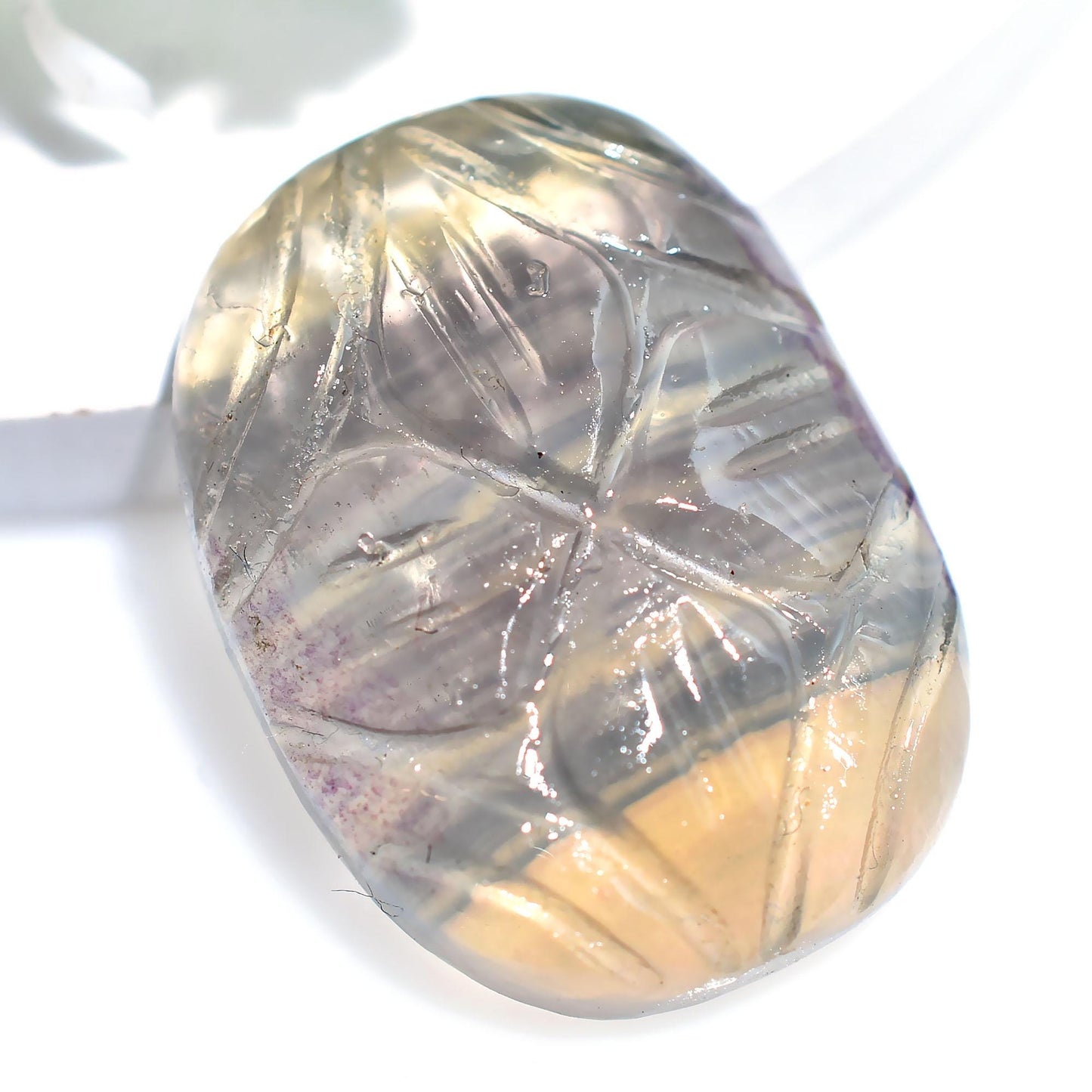 Graceful Fluorite Crystal - Rainbow Fluorite Gemstone, Eye-Catching Fluorite Jewelry, Leaf Carving Fluorite Stone, Designer Fany Shape Gems