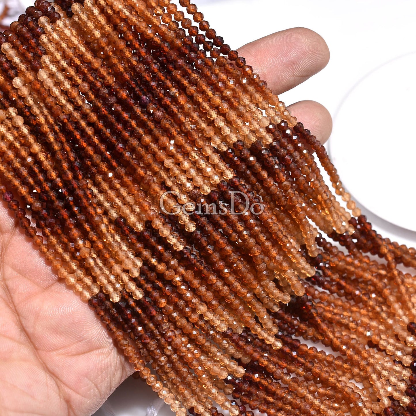 100% NaturalHessonite Garnet Double-Shaded Beads Micro Cut Gemstone Strand