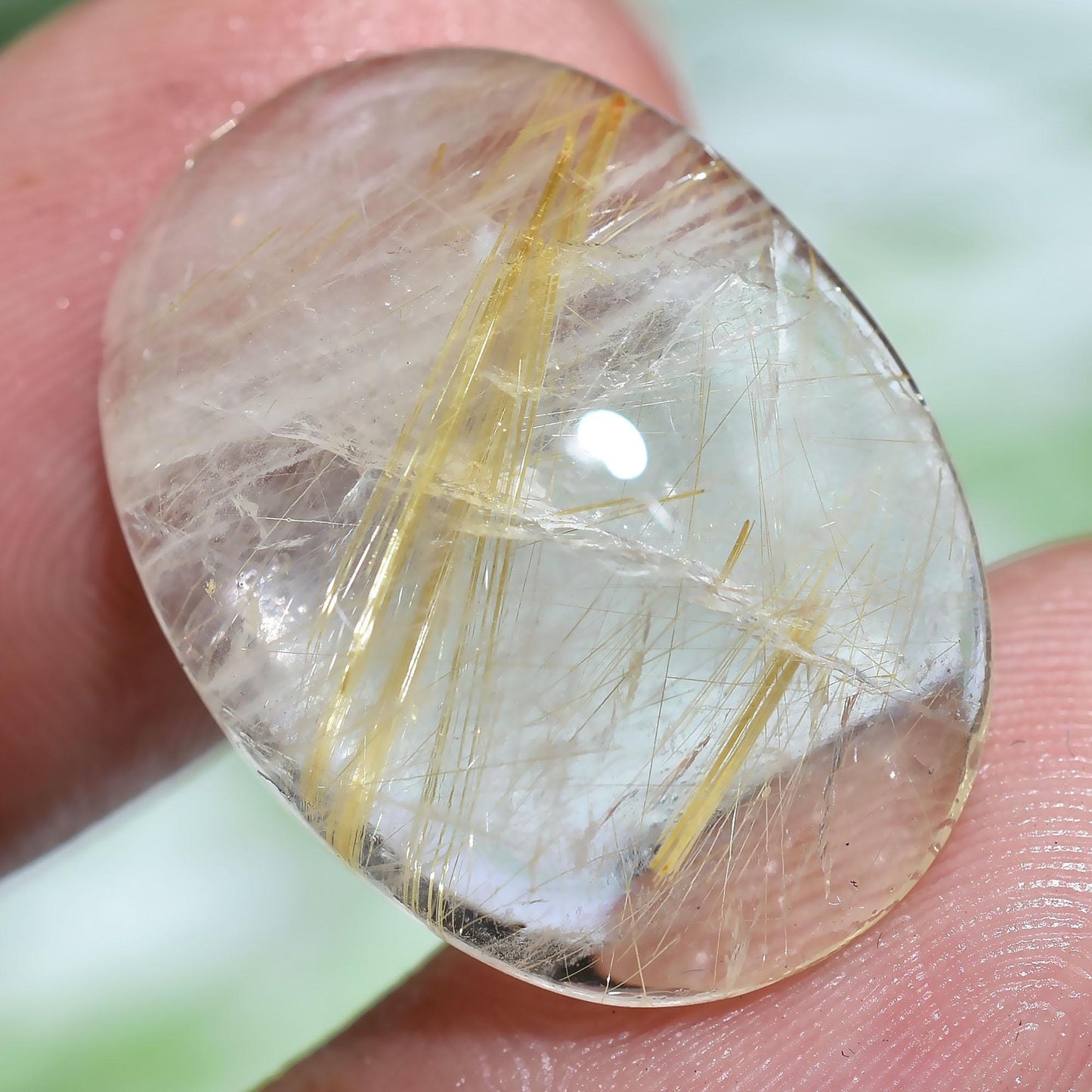 Golden Glow! Natural Rutile Quartz Cabochon Gemstone - Oval Rutile Crystal Cabochon