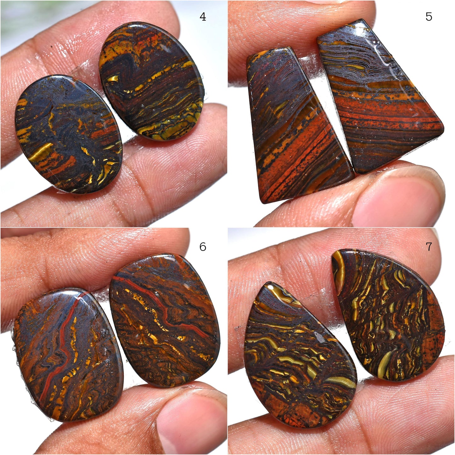 Attractive Iron Tiger Eye Gemstone Pair - Oval Shaped Cabochons for Custom Earrings, Wholesale Flatback Stones