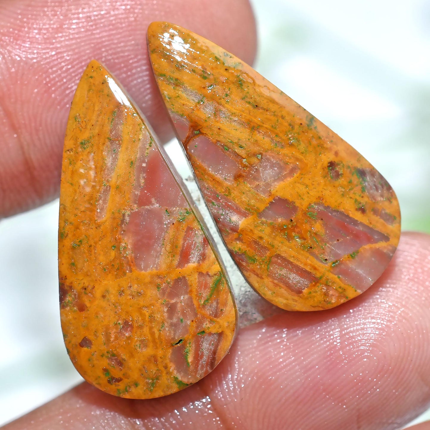 Yellow Mookaite Jasper Pair – Pear Shape Cabochon for Earring Making, Loose Gemstone Pair