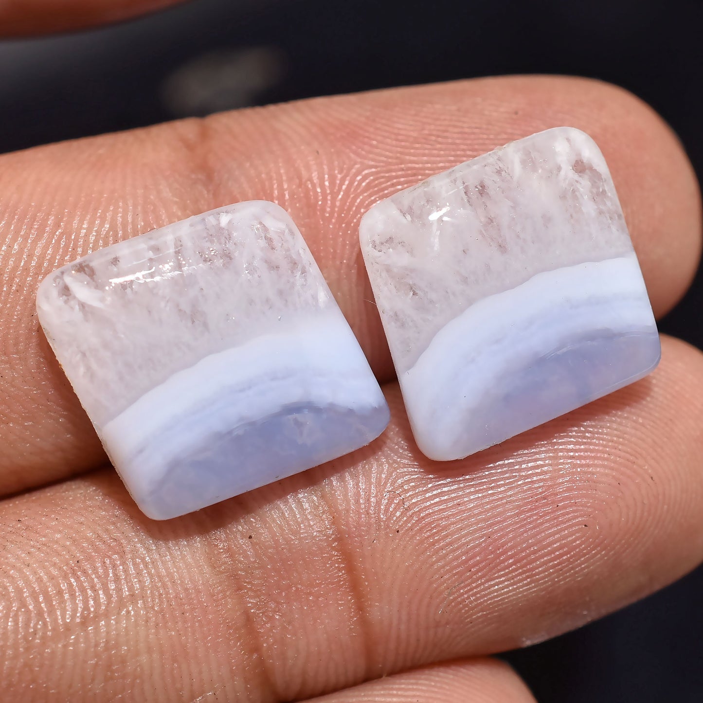 Blue Lace Agate Cabochon Pairs - Unique Square Shape Matching Stones for Earrings