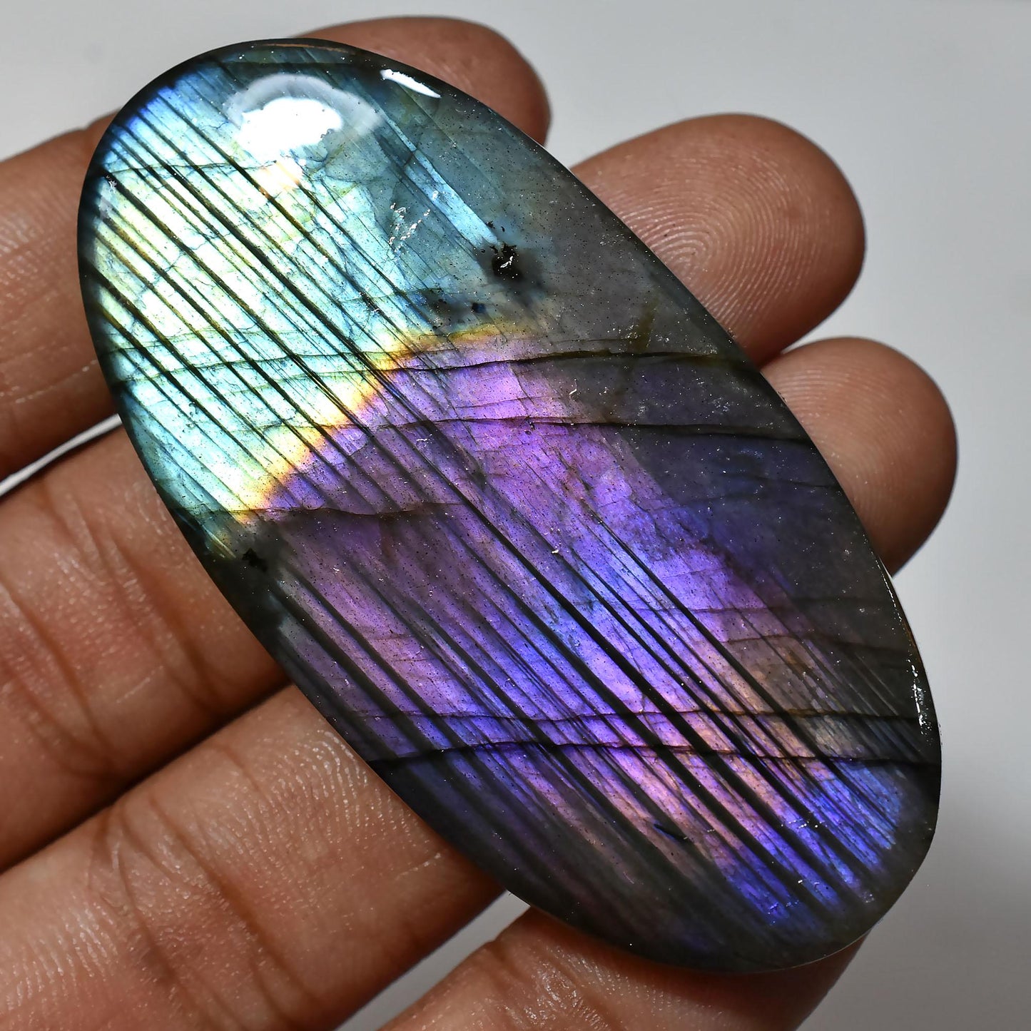 Natural Purple Labradorite Gemstone, Oval Shaped Rainbow Fire Flashy Smooth Cabochon, Loose Polished Flat Back Stone
